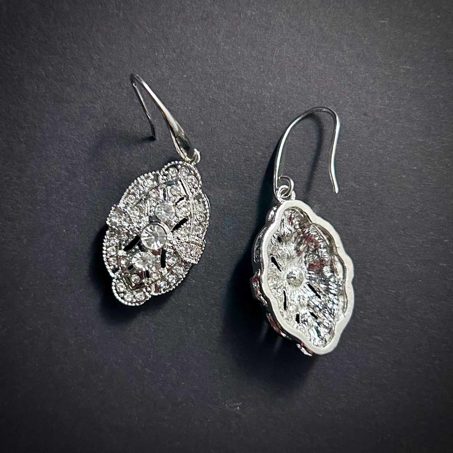 Art Nouveau Bridal/Bridesmaids Earrings in Silver & Clear