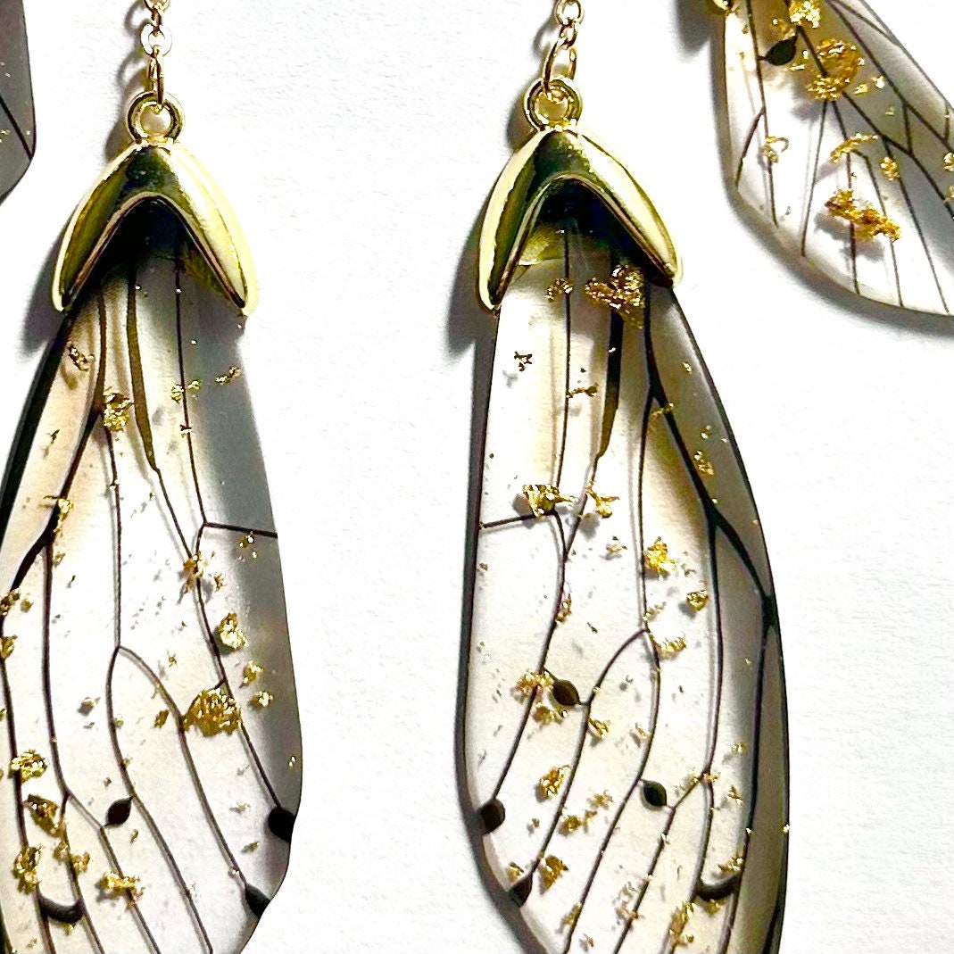 Fairy Wing Clear & Gold Flake Earrings