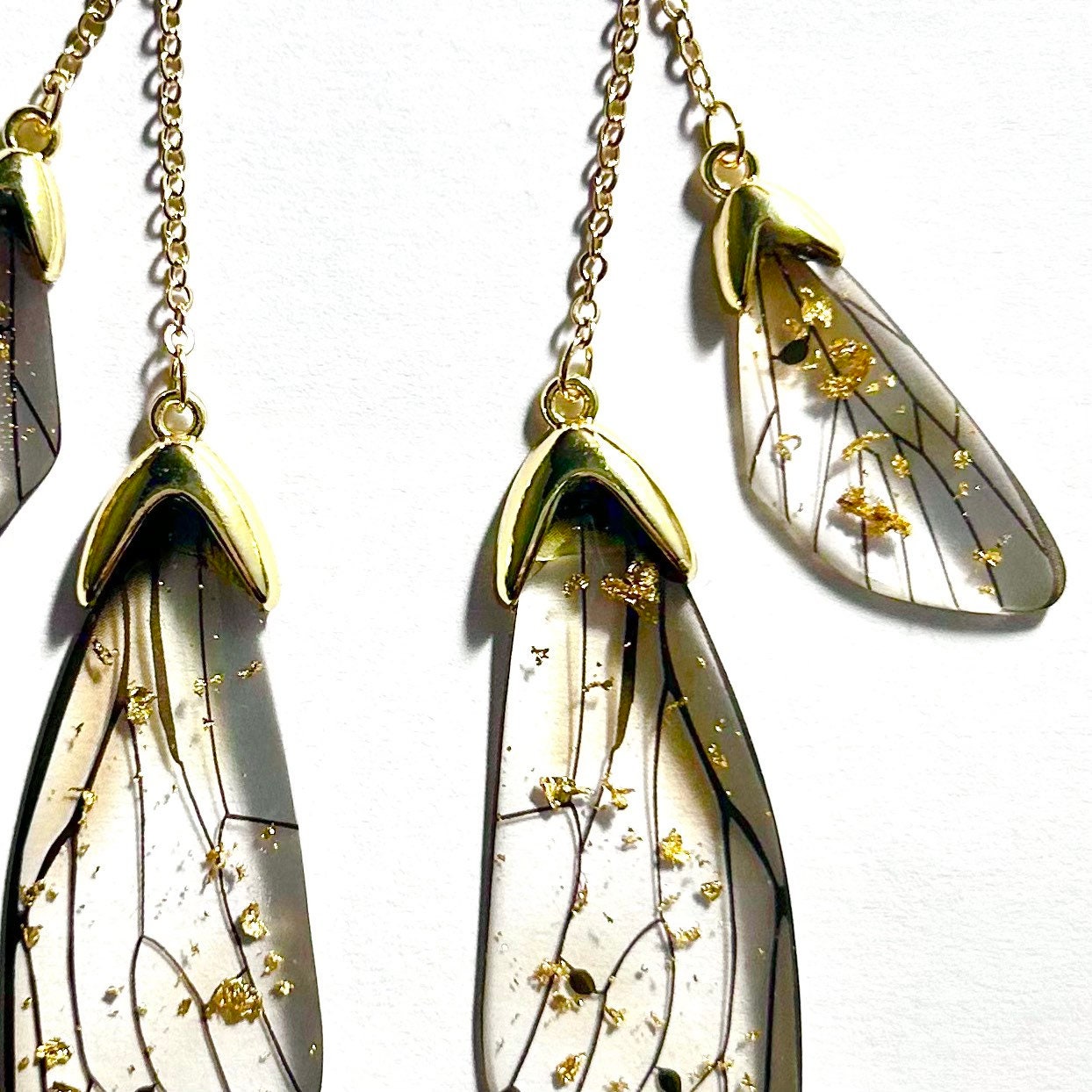 Fairy Wing Clear & Gold Flake Earrings