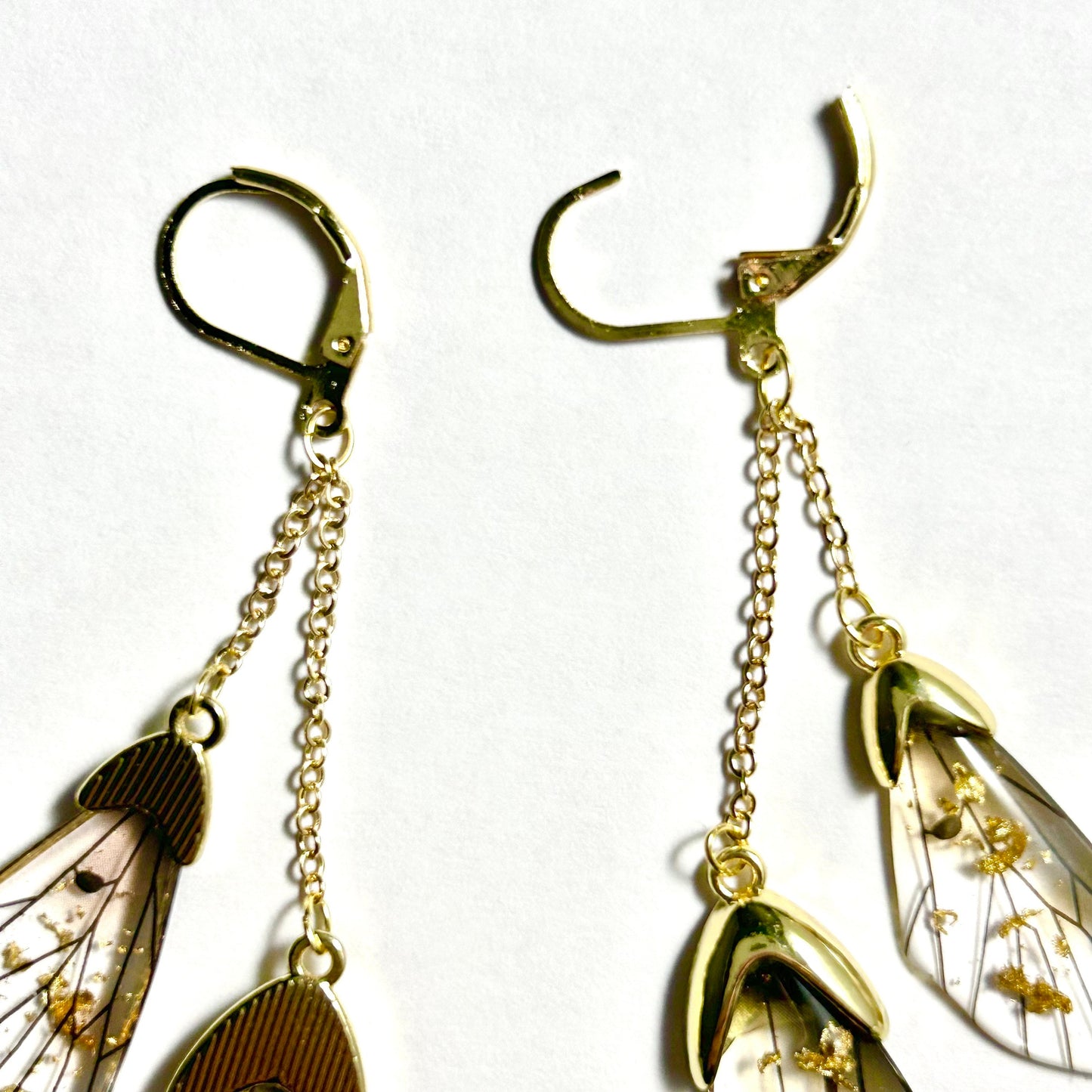 Fairy Wing Clear & Gold Flake Earrings