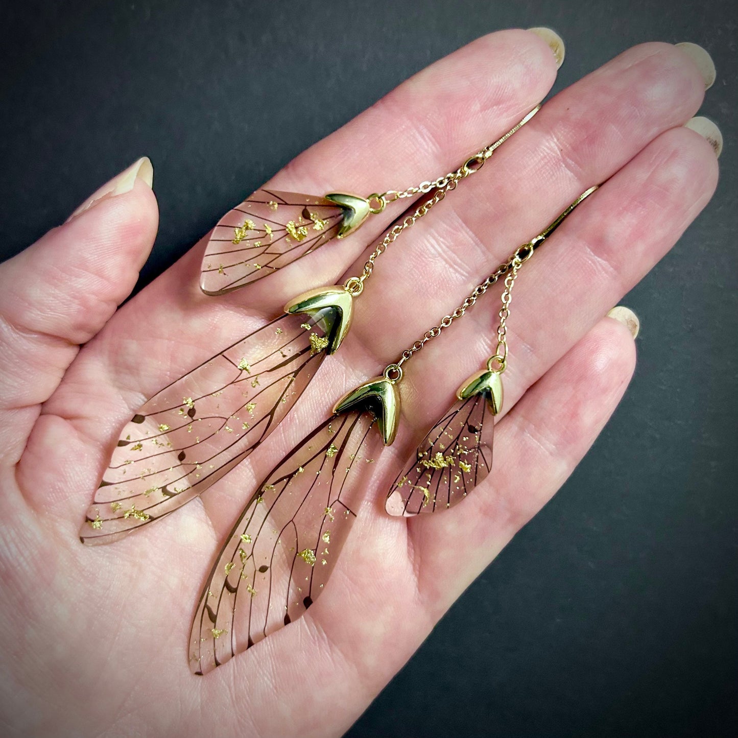 Fairy Wing Clear & Gold Flake Earrings