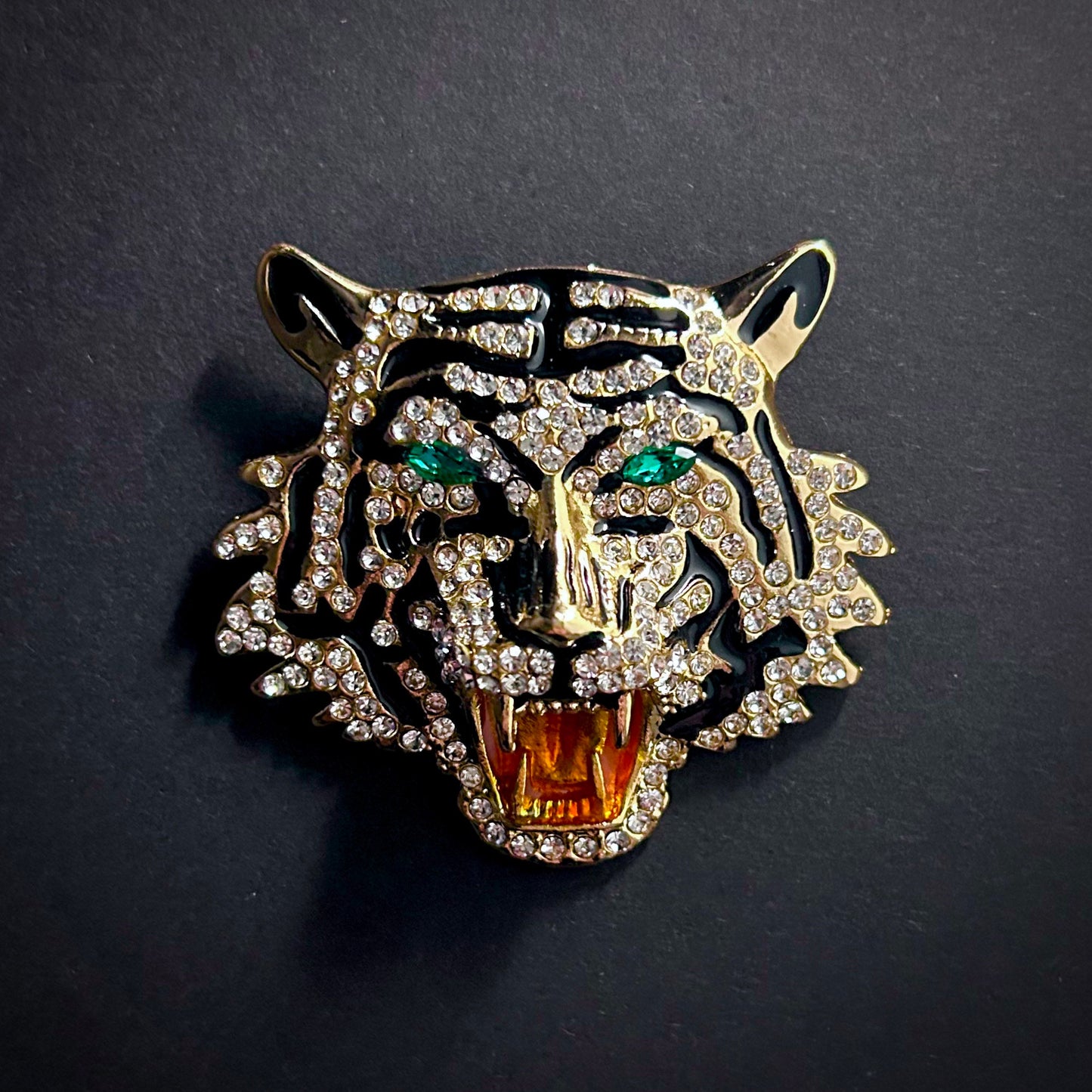 Roaring Tiger Pendant & Brooch in Enamel & Rhinestone