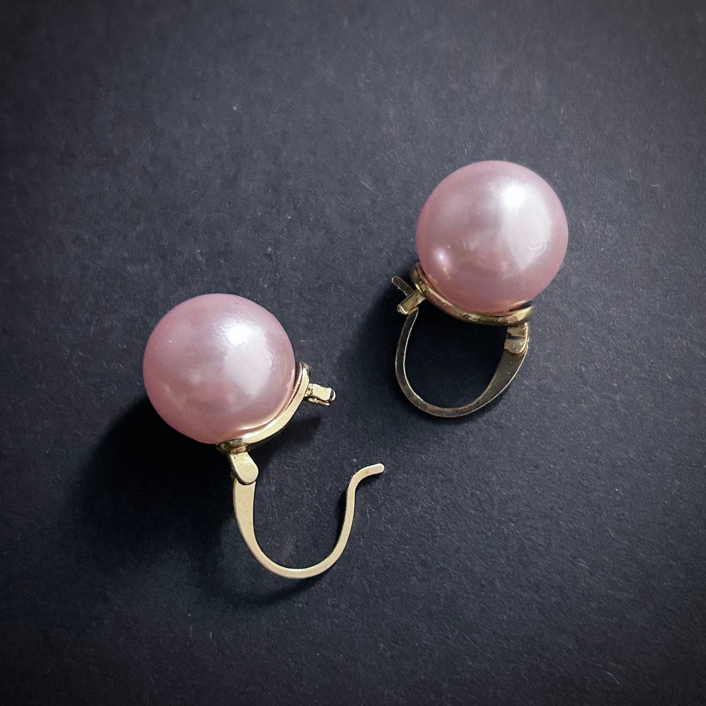 Gold & Pink Pearl Huggie Lever-Back Earrings