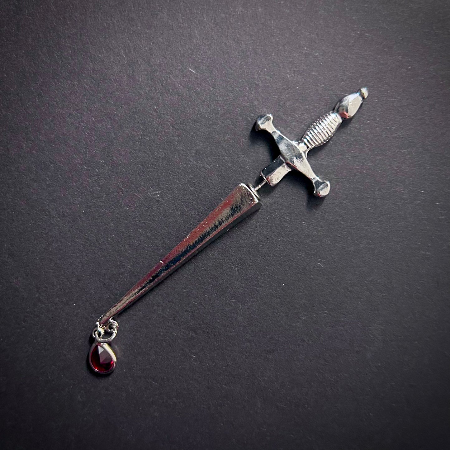 Single Earring Faux Gauge Sword in Silver