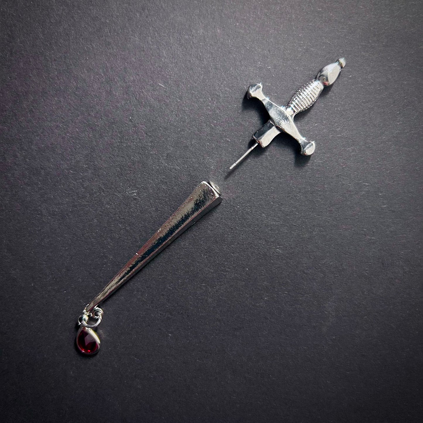 Single Earring Faux Gauge Sword in Silver