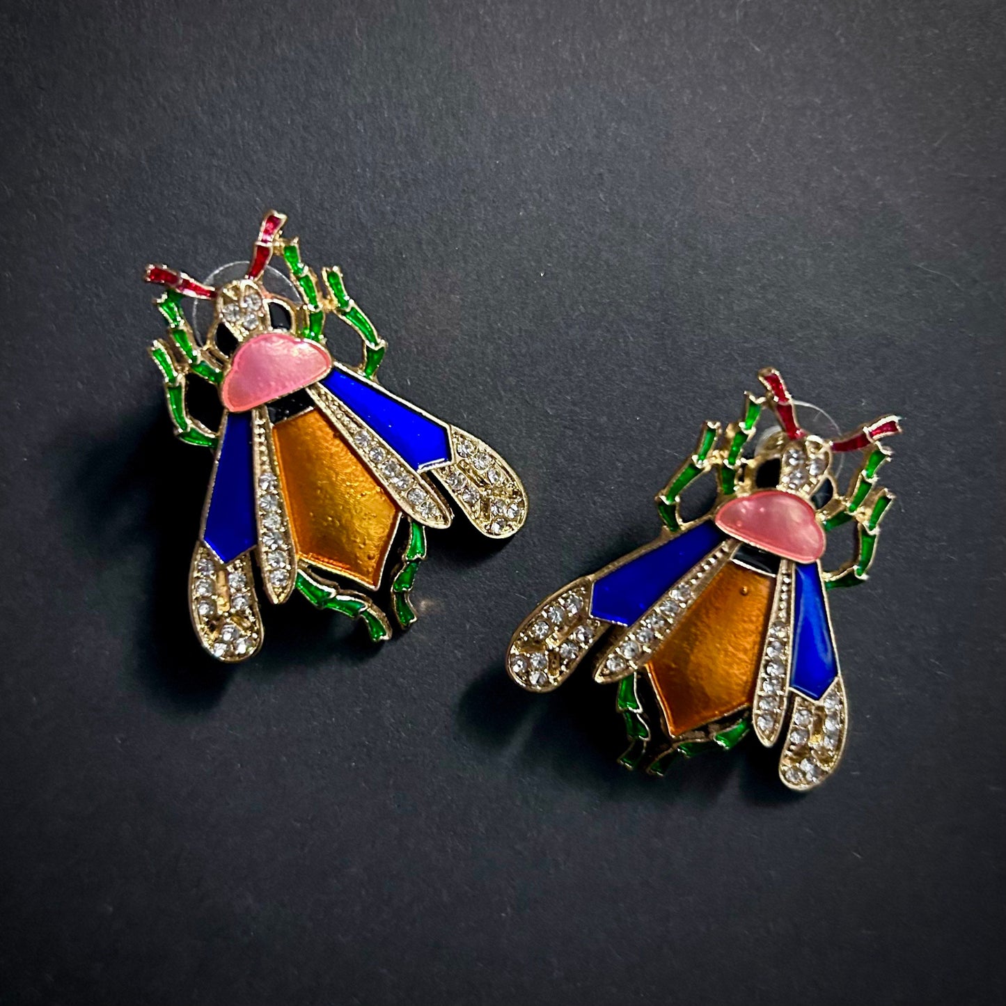 Bee Cloisonné Enamel & Rhinestone Earrings