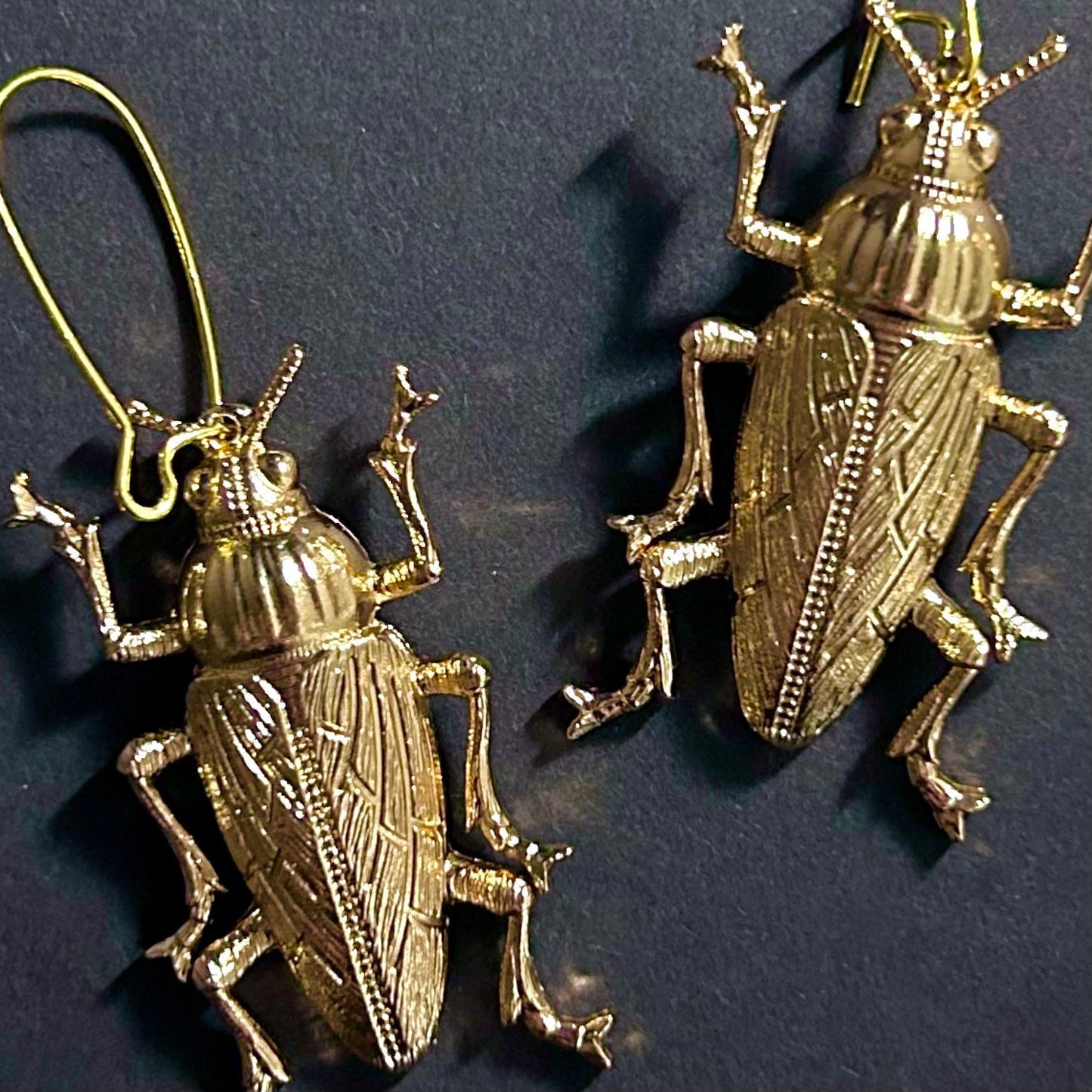 Cockroach Beetle Golden Drop Earrings