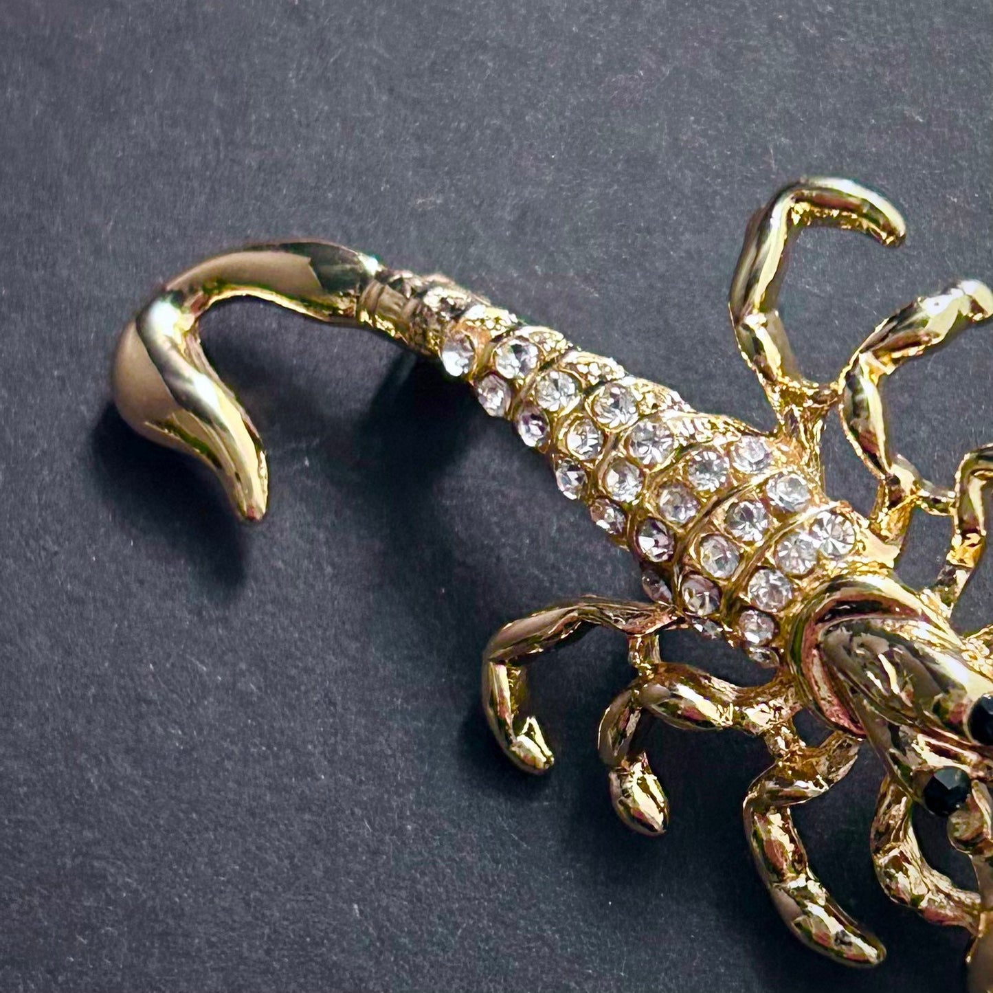 Gold Scorpion Brooch with Clear Rhinestones