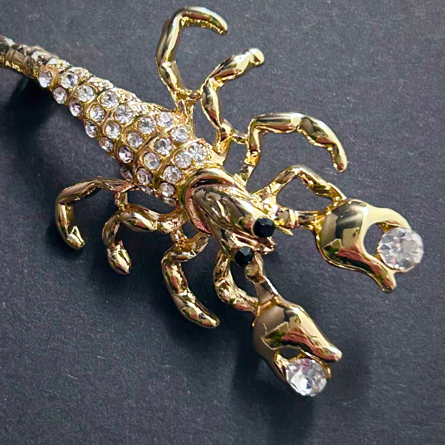 Gold Scorpion Brooch with Clear Rhinestones