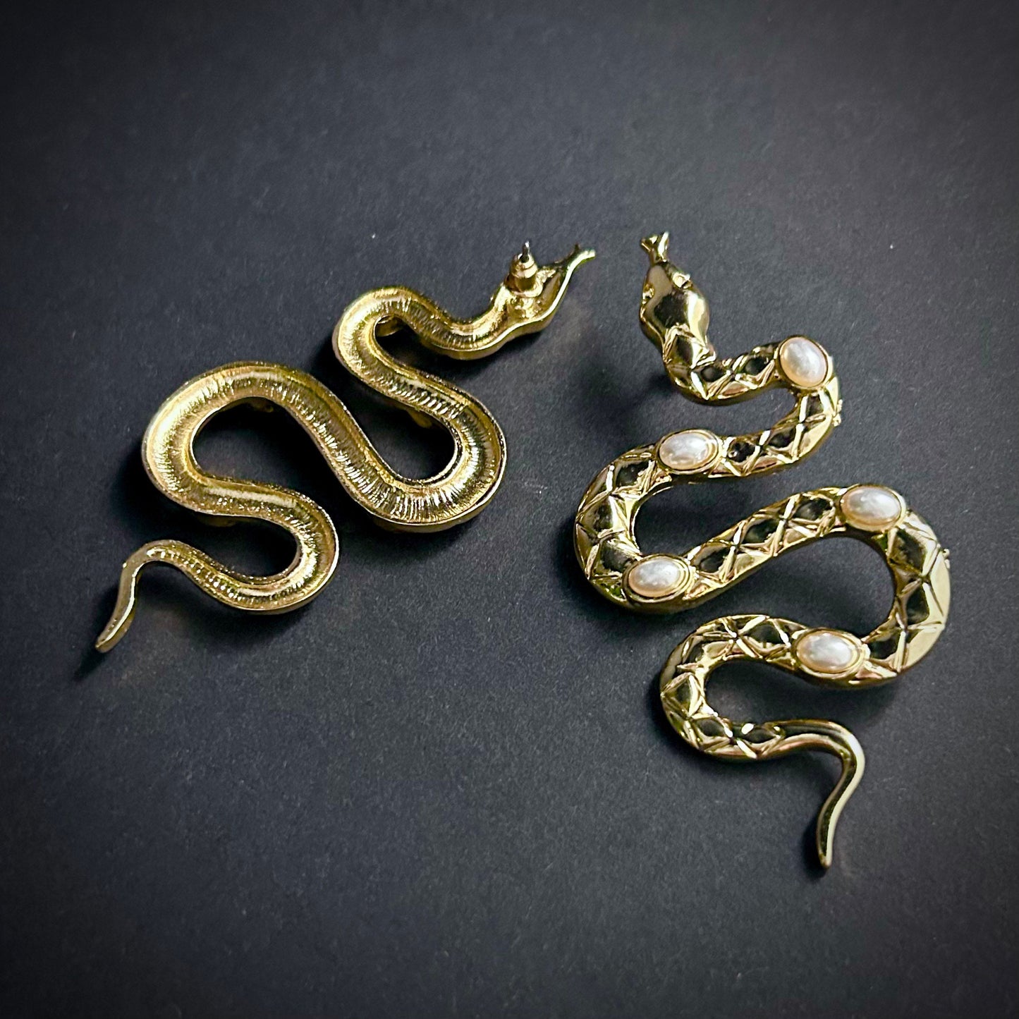 Winding Snake Gold & Pearl Earrings