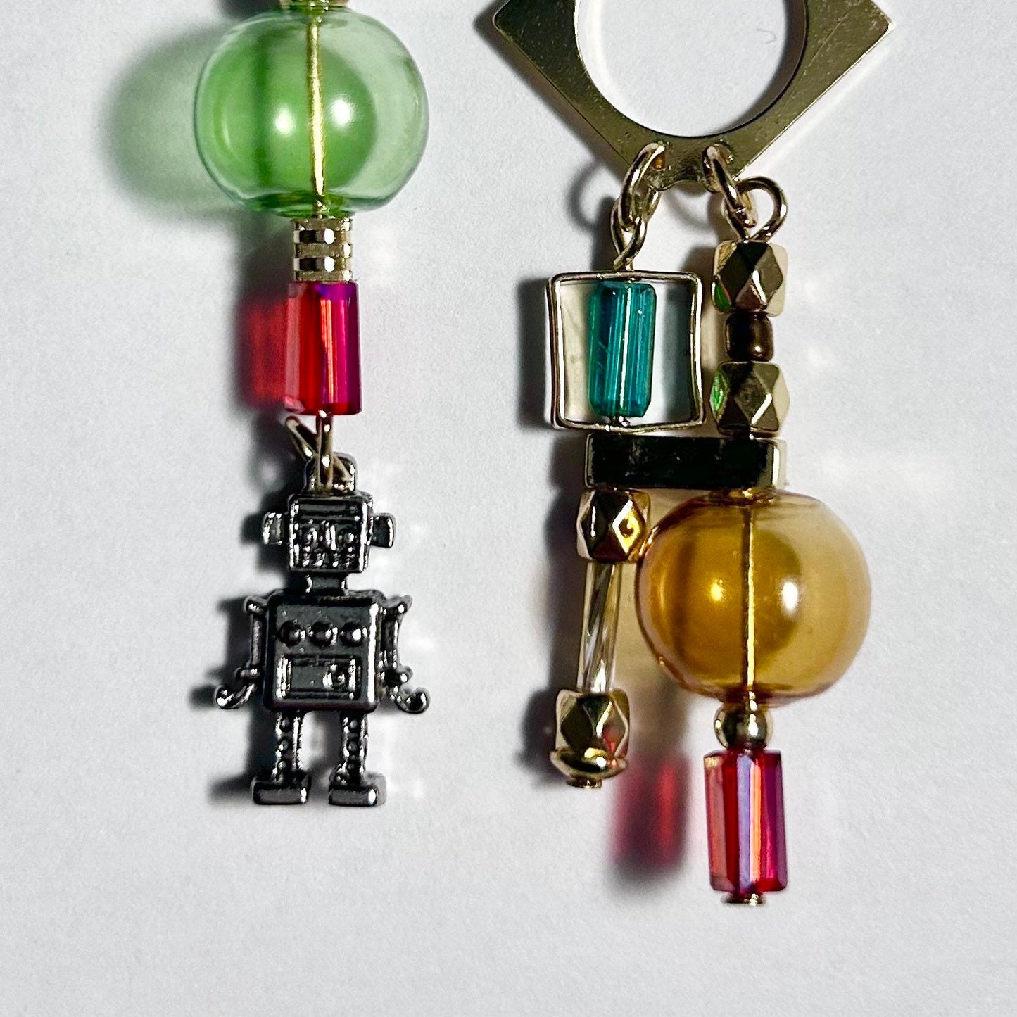 Robot, Geometry & Beads Mismatched Gold Hook Earrings