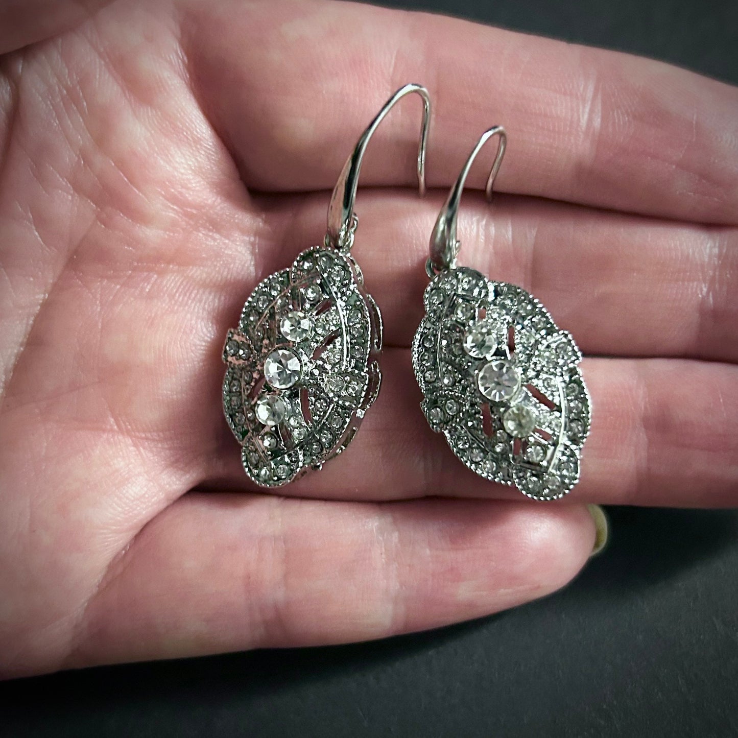 Art Nouveau Bridal/Bridesmaids Earrings in Silver & Clear