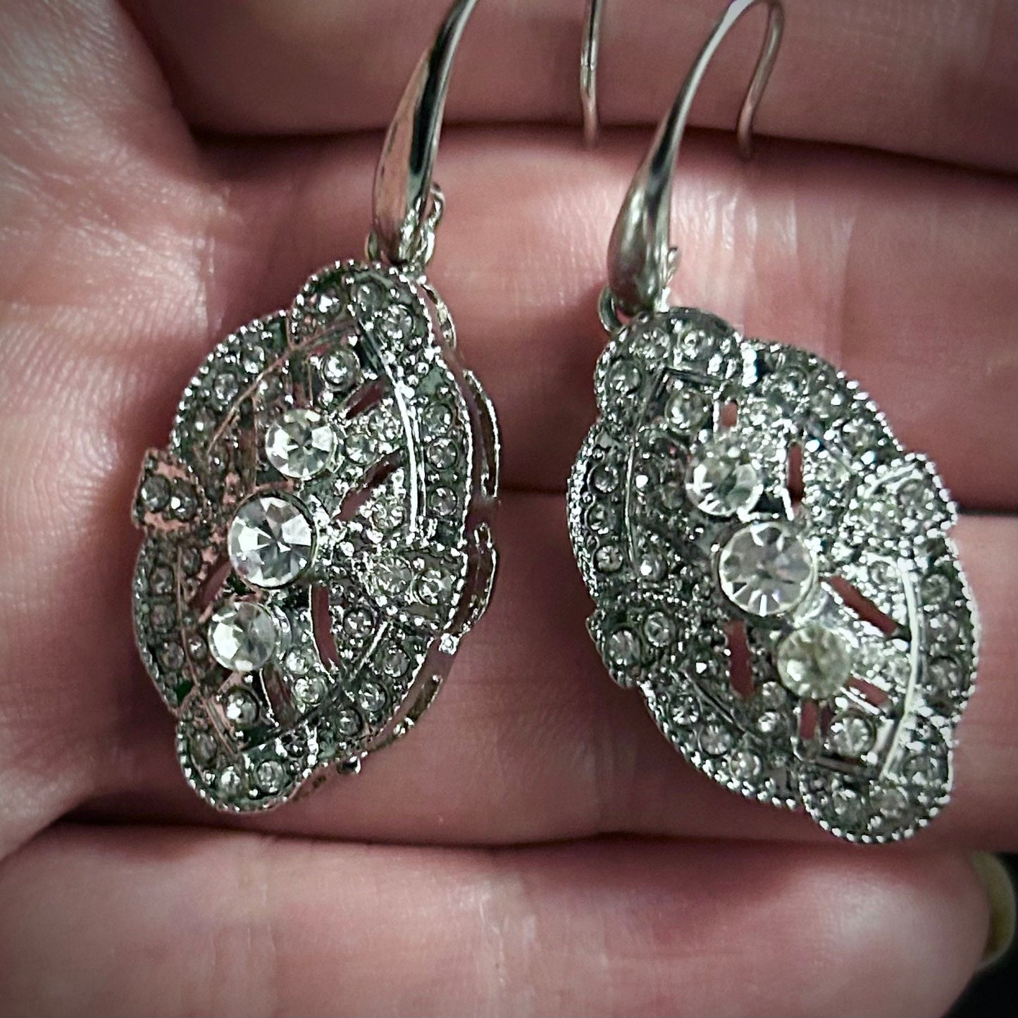 Art Nouveau Bridal/Bridesmaids Earrings in Silver & Clear