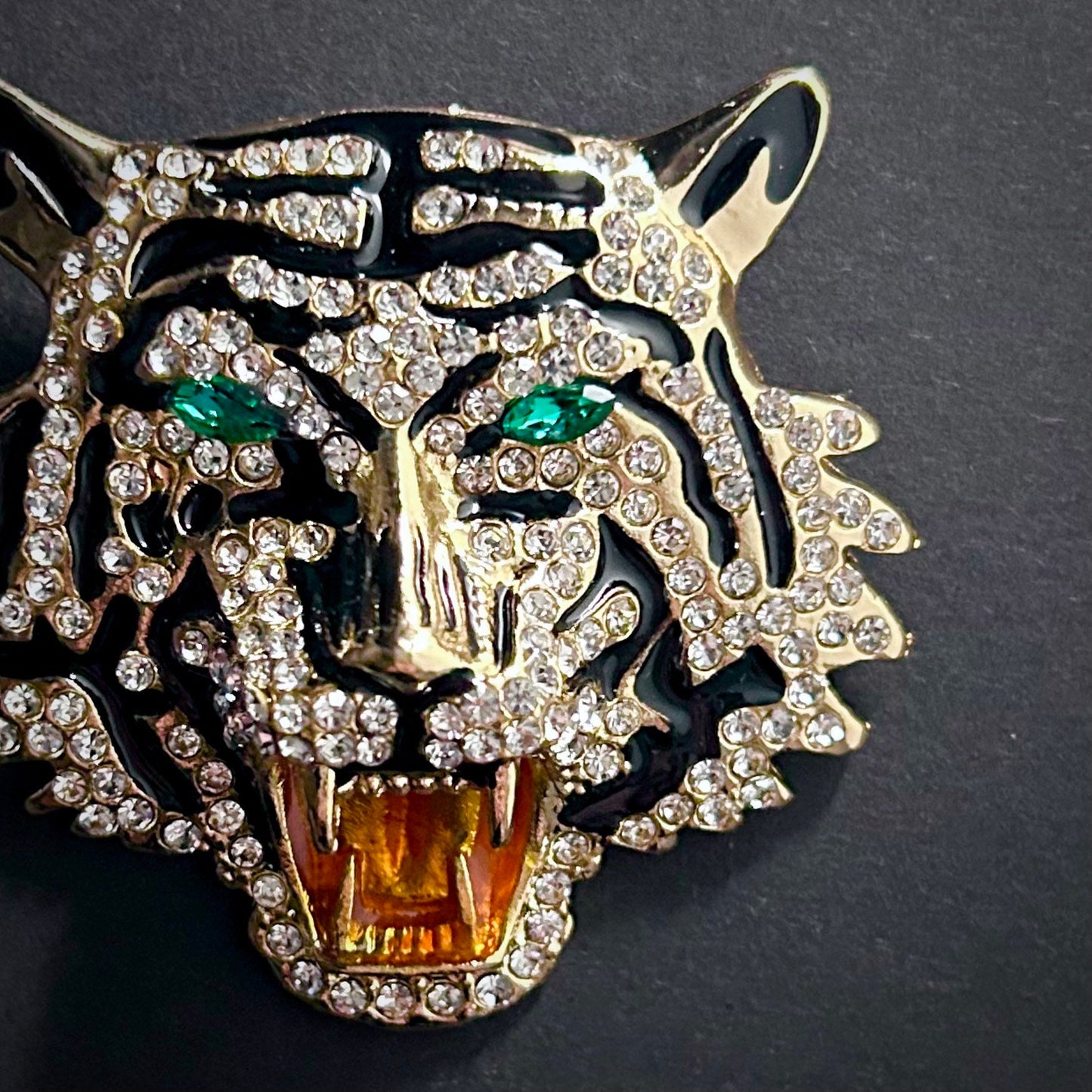 Roaring Tiger Pendant & Brooch in Enamel & Rhinestone