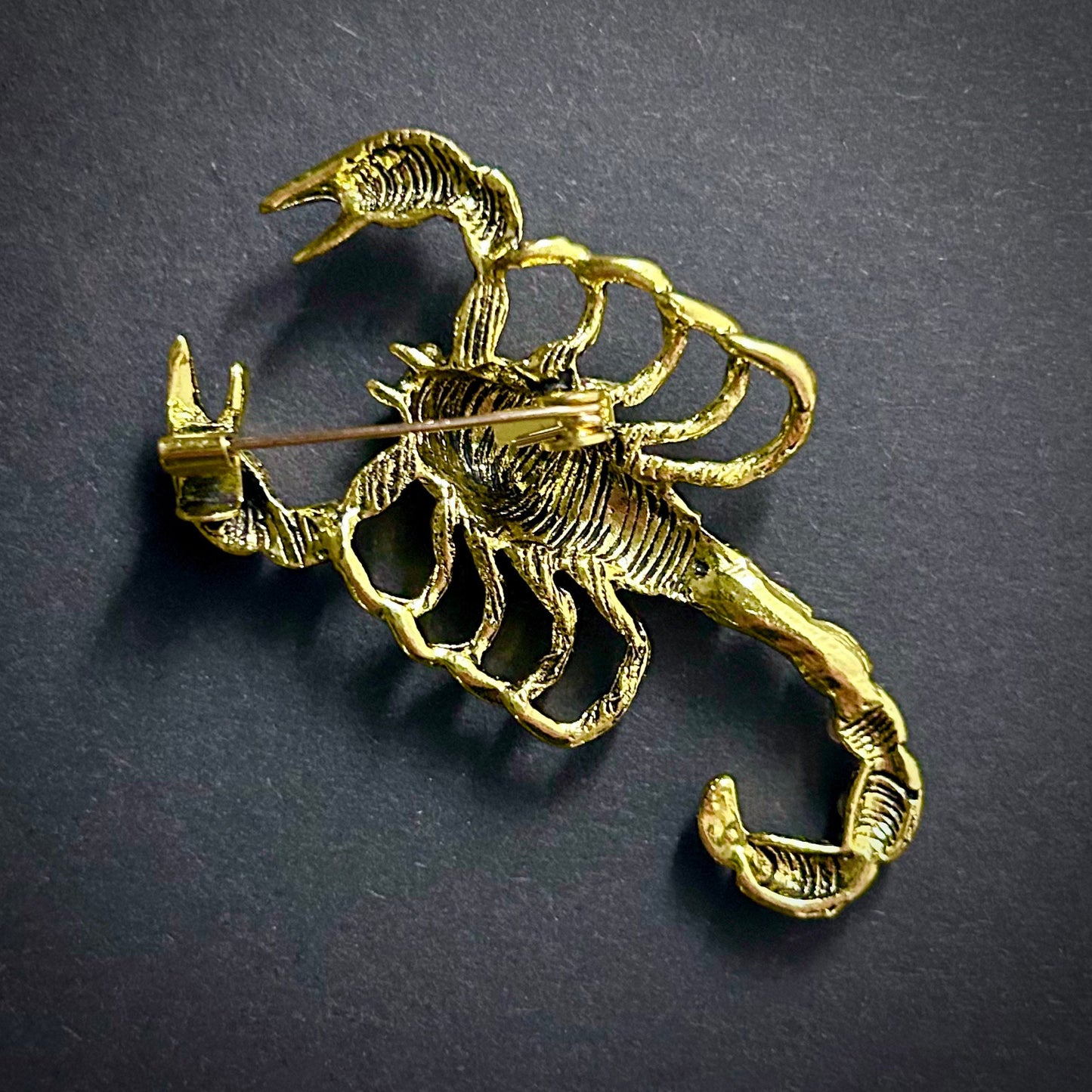 Gold Scorpion Brooch with Emerald & Clear Rhinestones