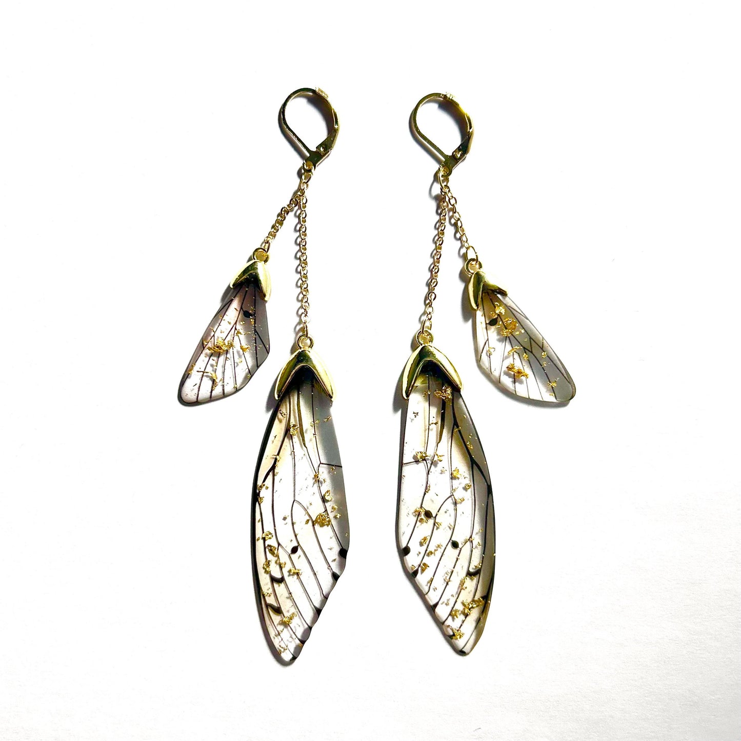 Fairy Wing Clear & Gold Flake Earrings