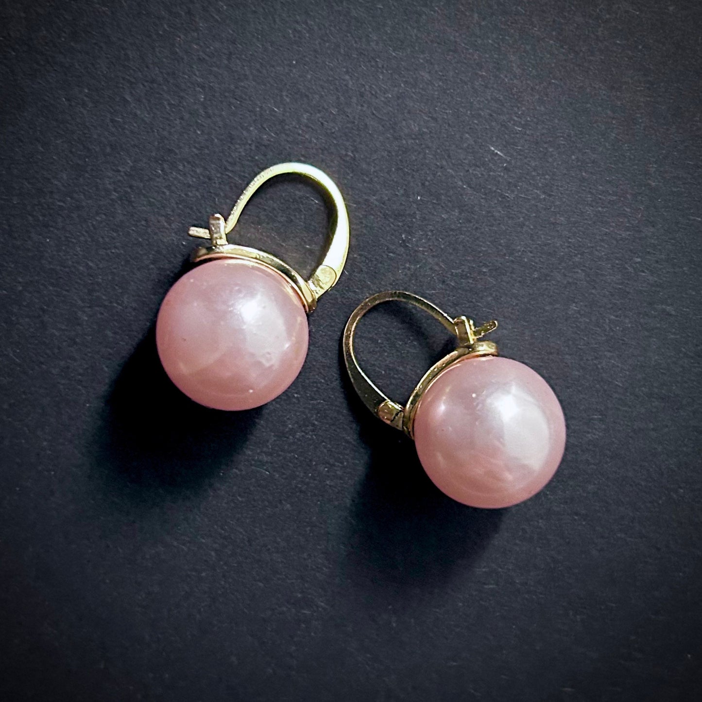 Gold & Pink Pearl Huggie Lever-Back Earrings