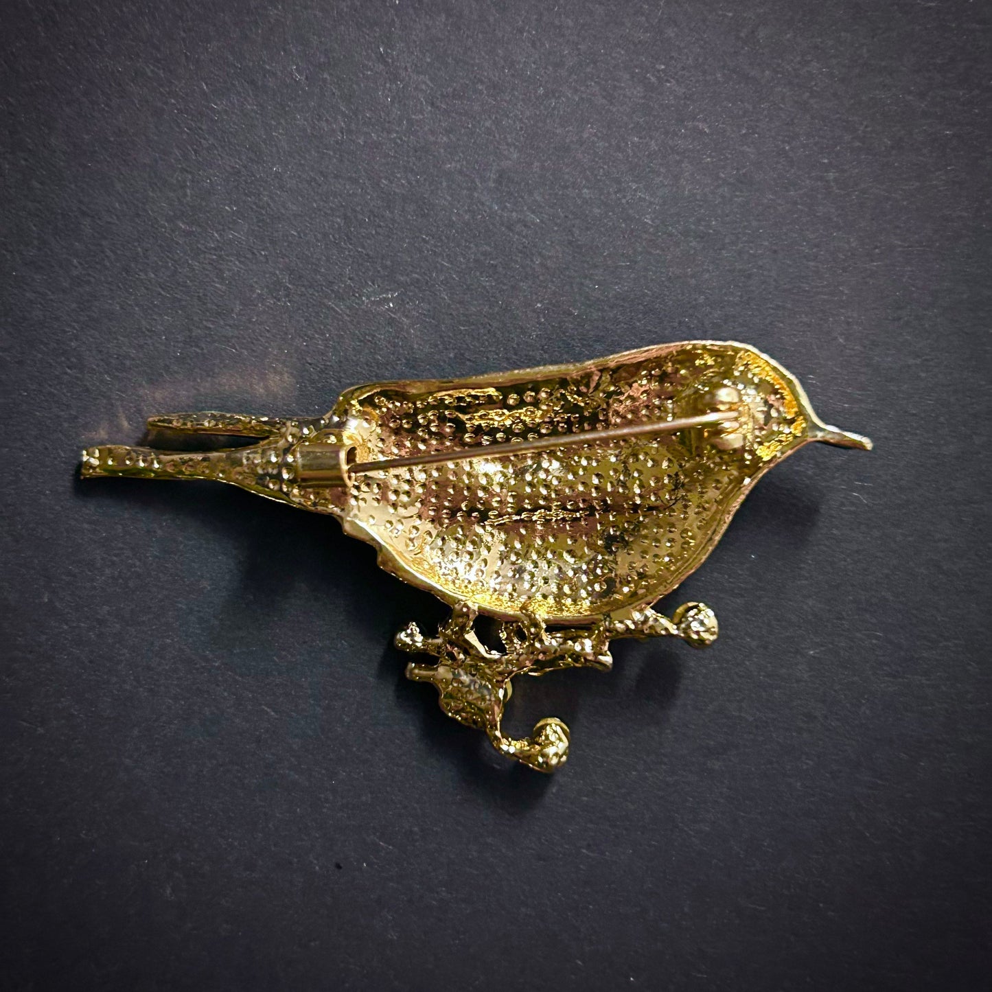 Painted Enamel Bird Brooch in Blue, Turquoise and Gold