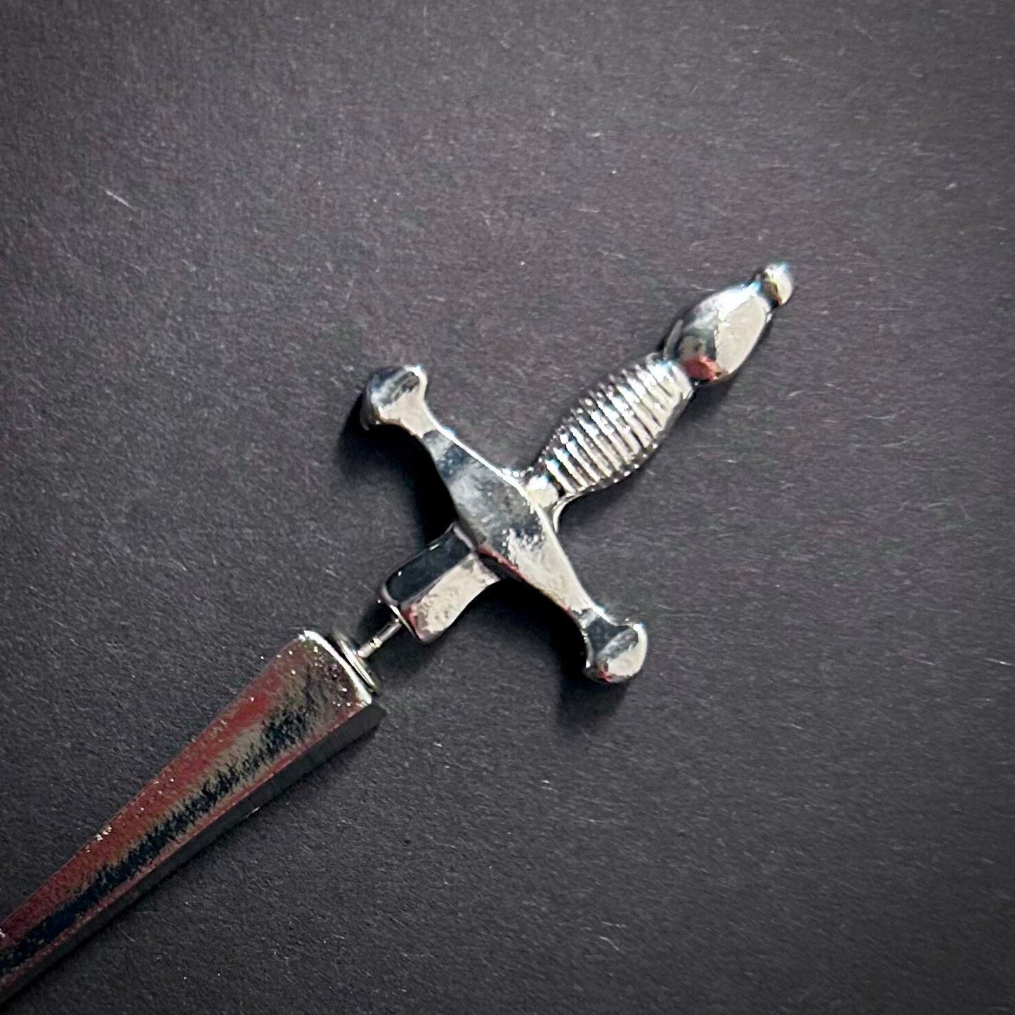 Single Earring Faux Gauge Sword in Silver