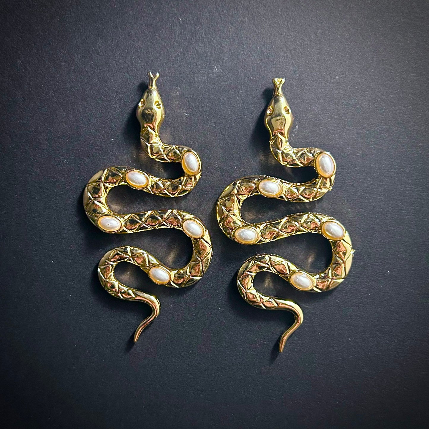 Winding Snake Gold & Pearl Earrings