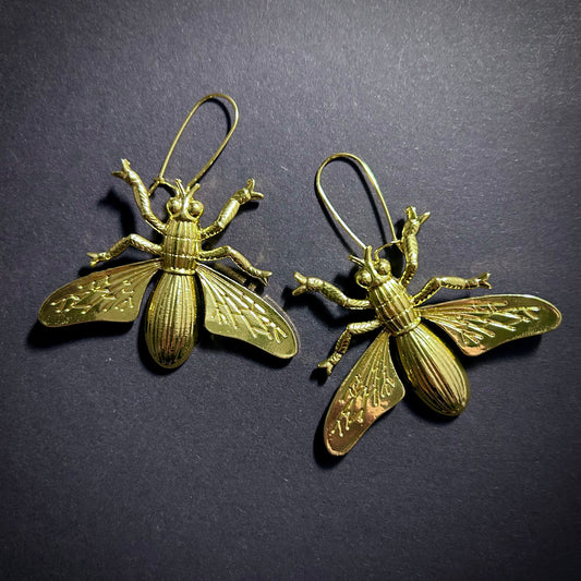 Large Bee/Fly Gold Statement Earrings