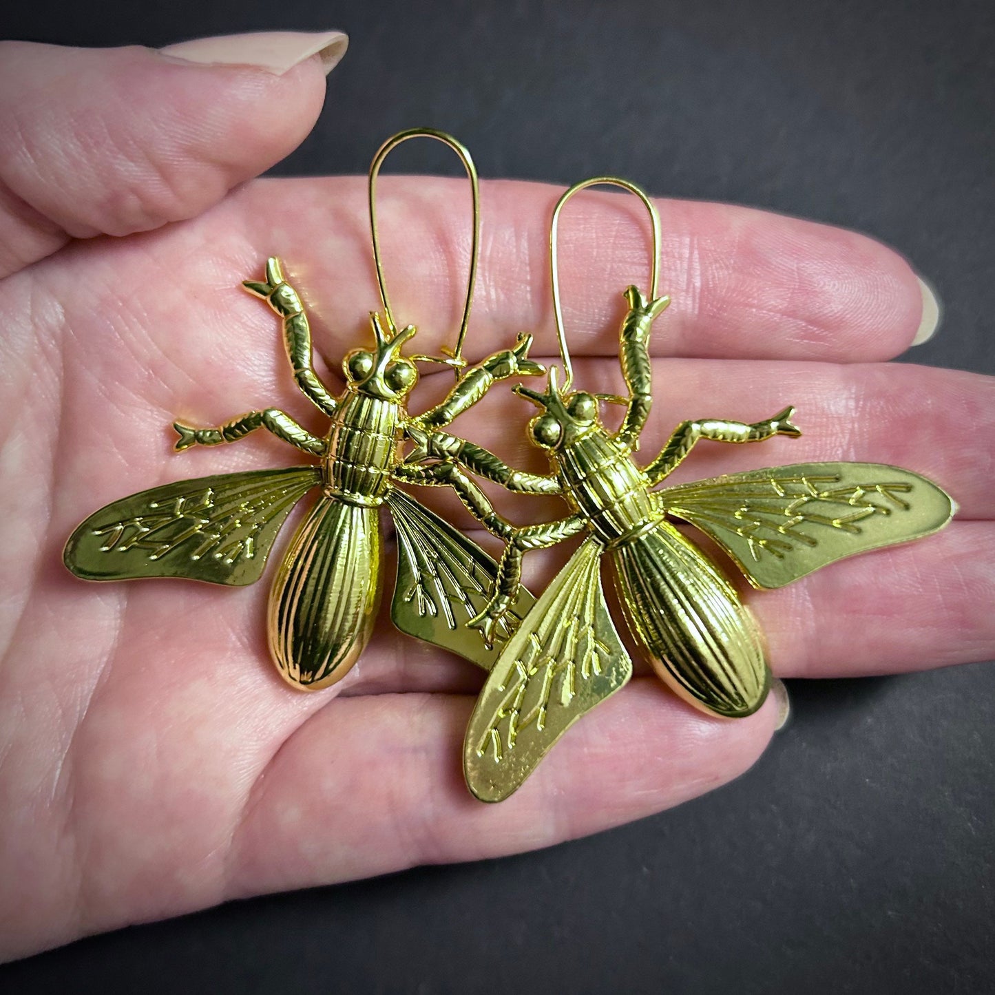 Large Bee/Fly Gold Statement Earrings