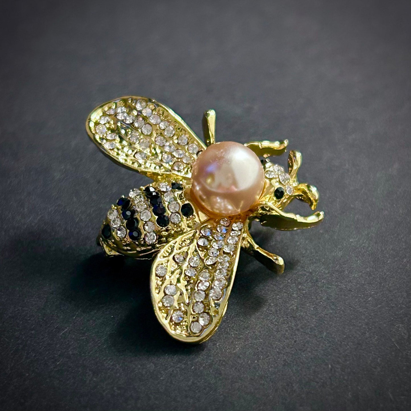 Bee Rhinestone & Champagne Pearl Gold Brooch