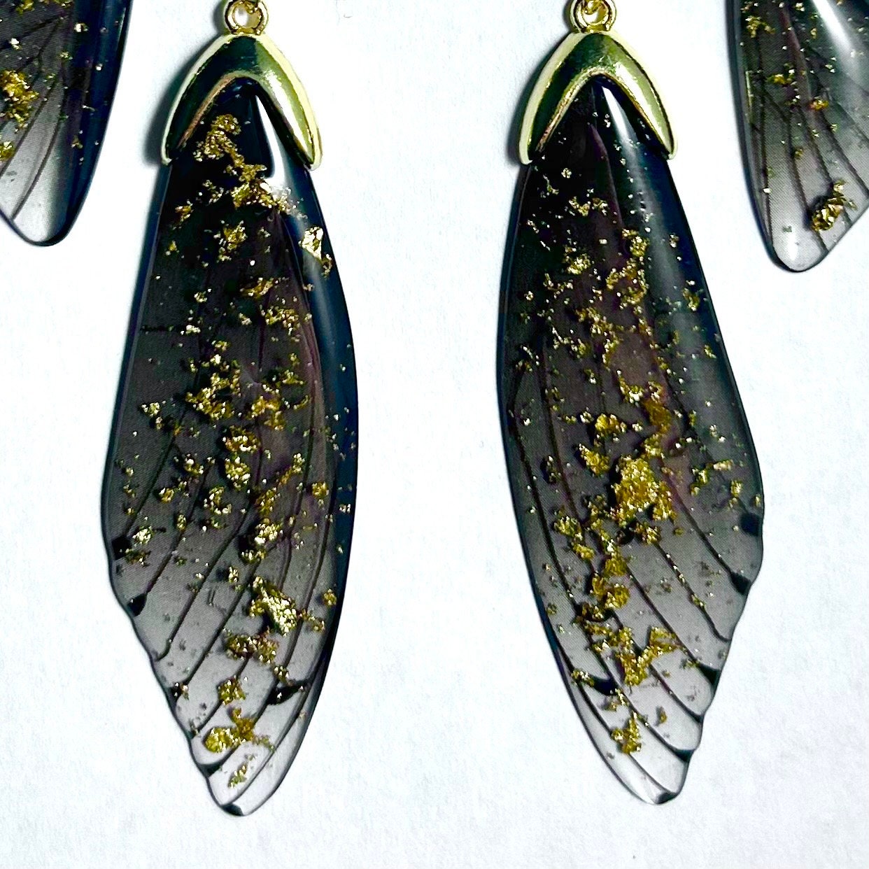 Fairy Wing Ombre Black & Gold Flake Earrings