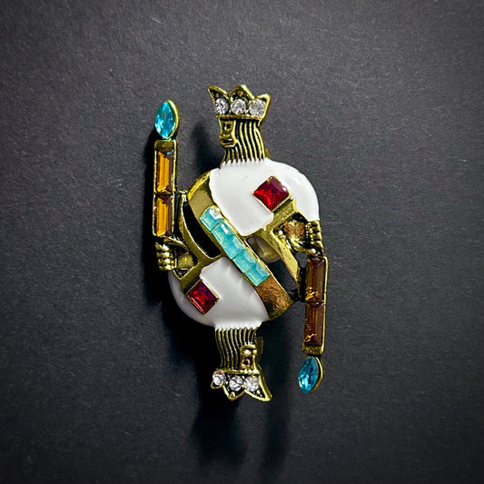 King of Diamonds Enamel & Rhinestone Playing Cards Brooch