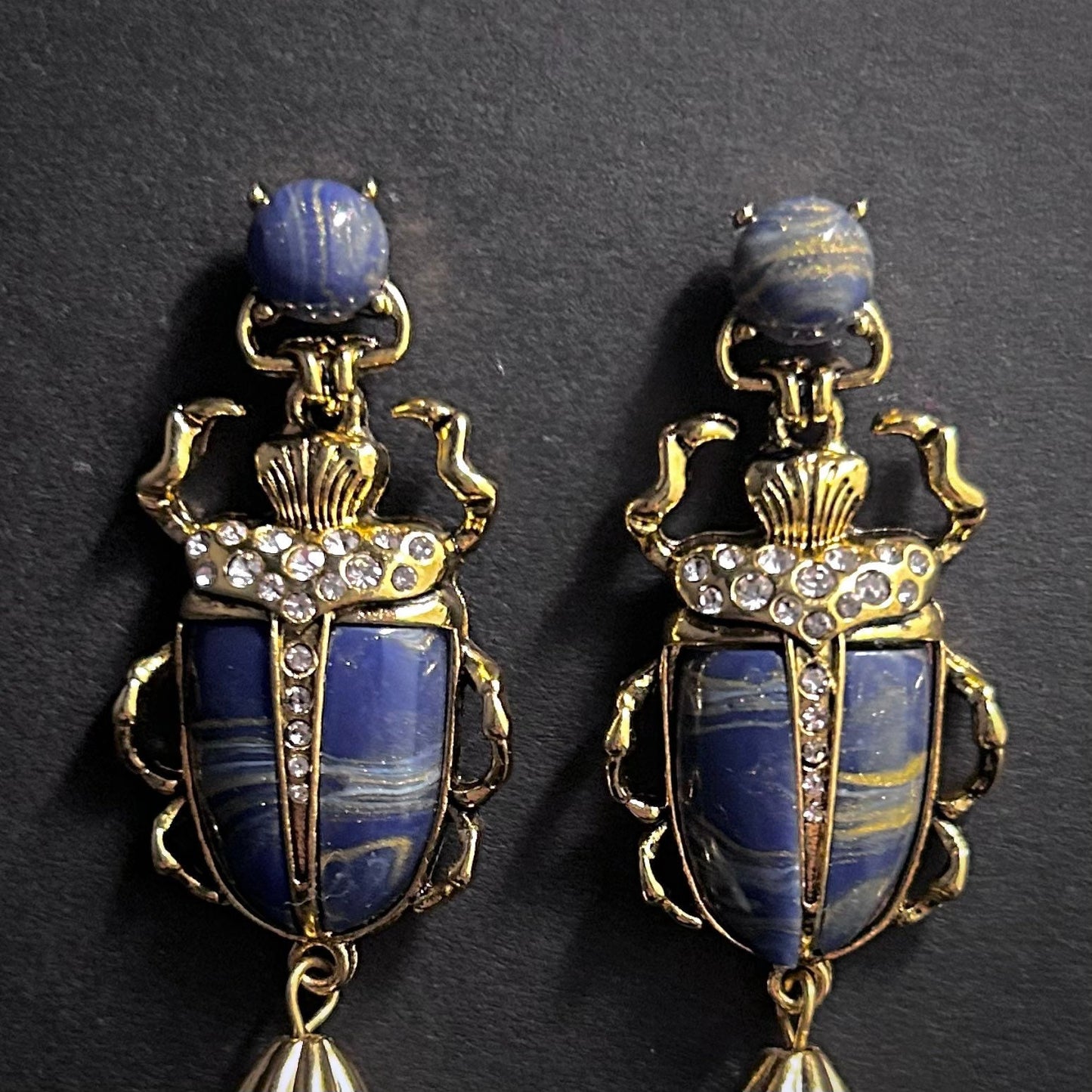 Scarab & Baroque Pearl Lapis Lazuli Blue Earrings