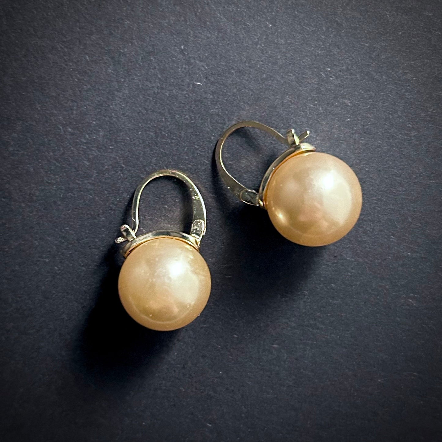 Gold & Champagne/Golden Pearl Huggie Lever-Back Earrings