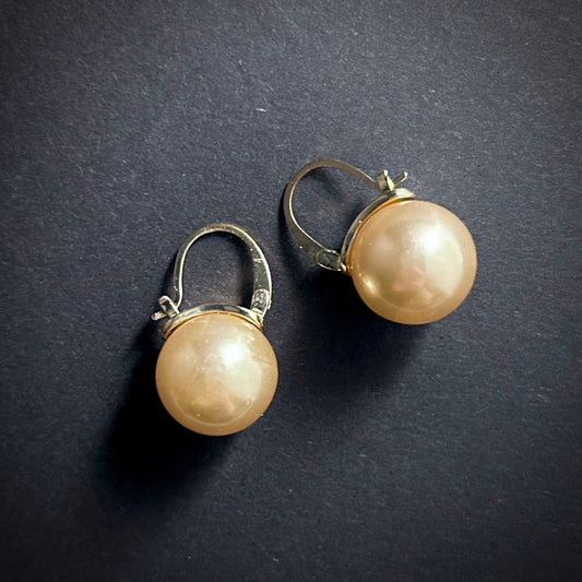 Gold & Champagne/Golden Pearl Huggie Lever-Back Earrings