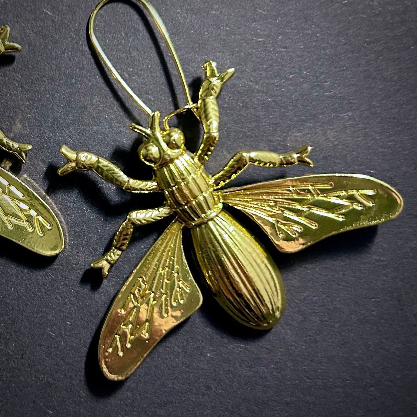 Large Bee/Fly Gold Statement Earrings