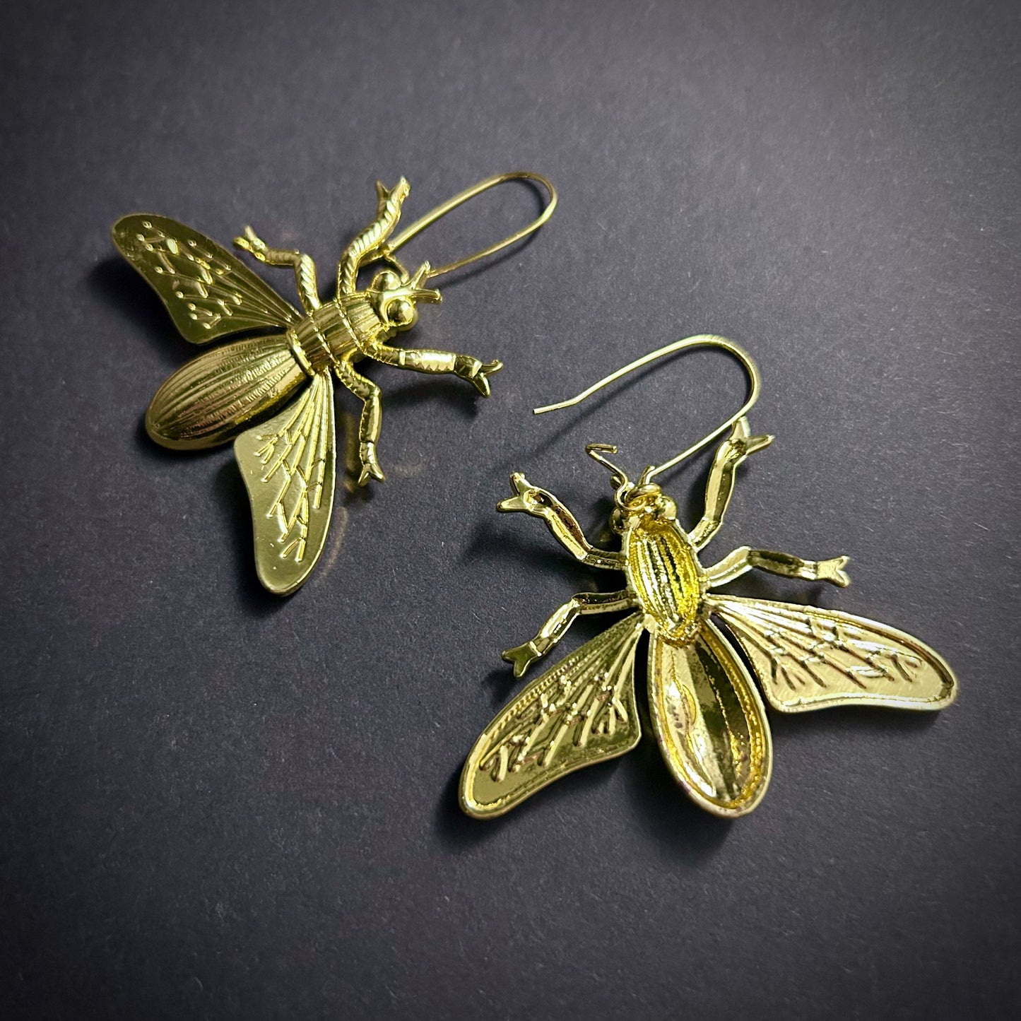 Large Bee/Fly Gold Statement Earrings