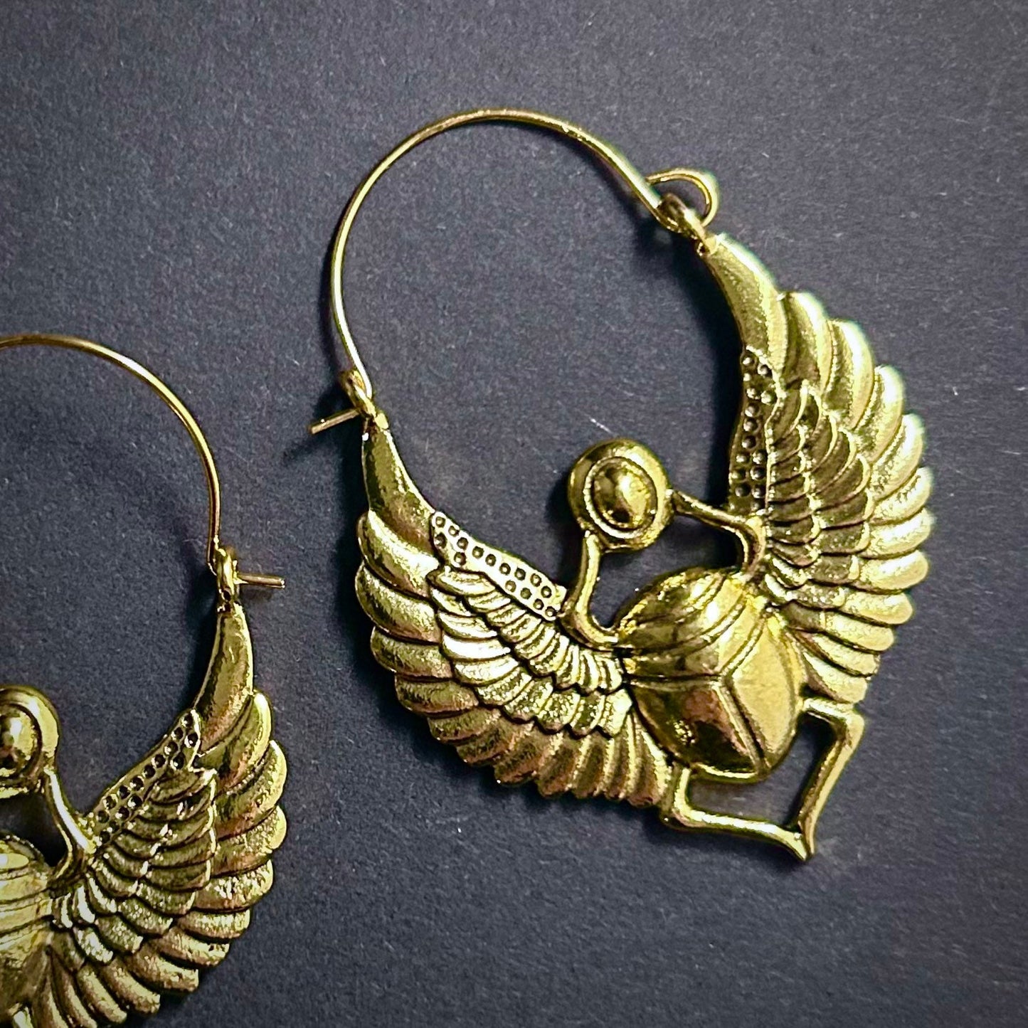 Winged Scarab Creole Earrings