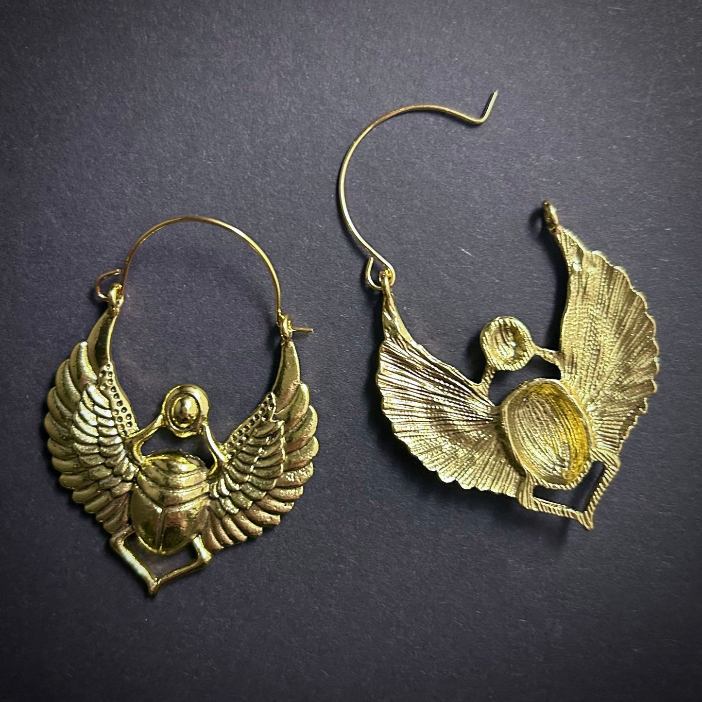 Winged Scarab Creole Earrings