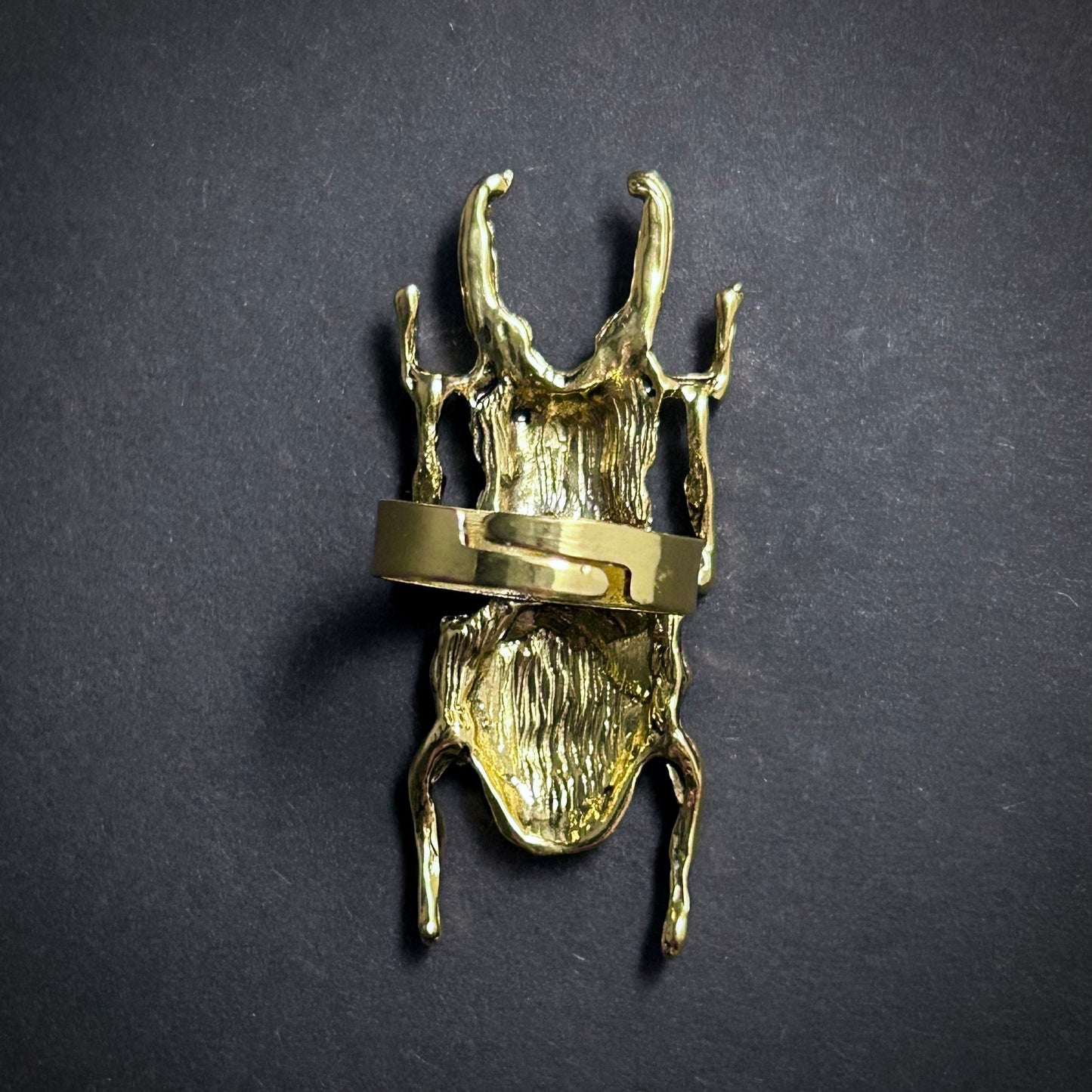 Stag Beetle Adjustable Ring in Antique Gold