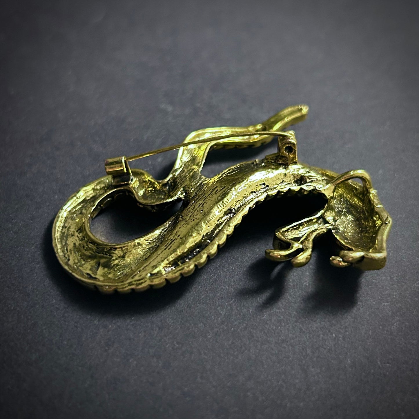 Hissing Cobra Snake Gold Brooch & Pendant with Rhinestones