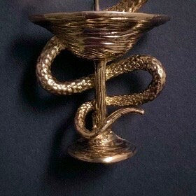 Bowl of Hygieia Snake & Chalice Gold Brooch Lapel Pin