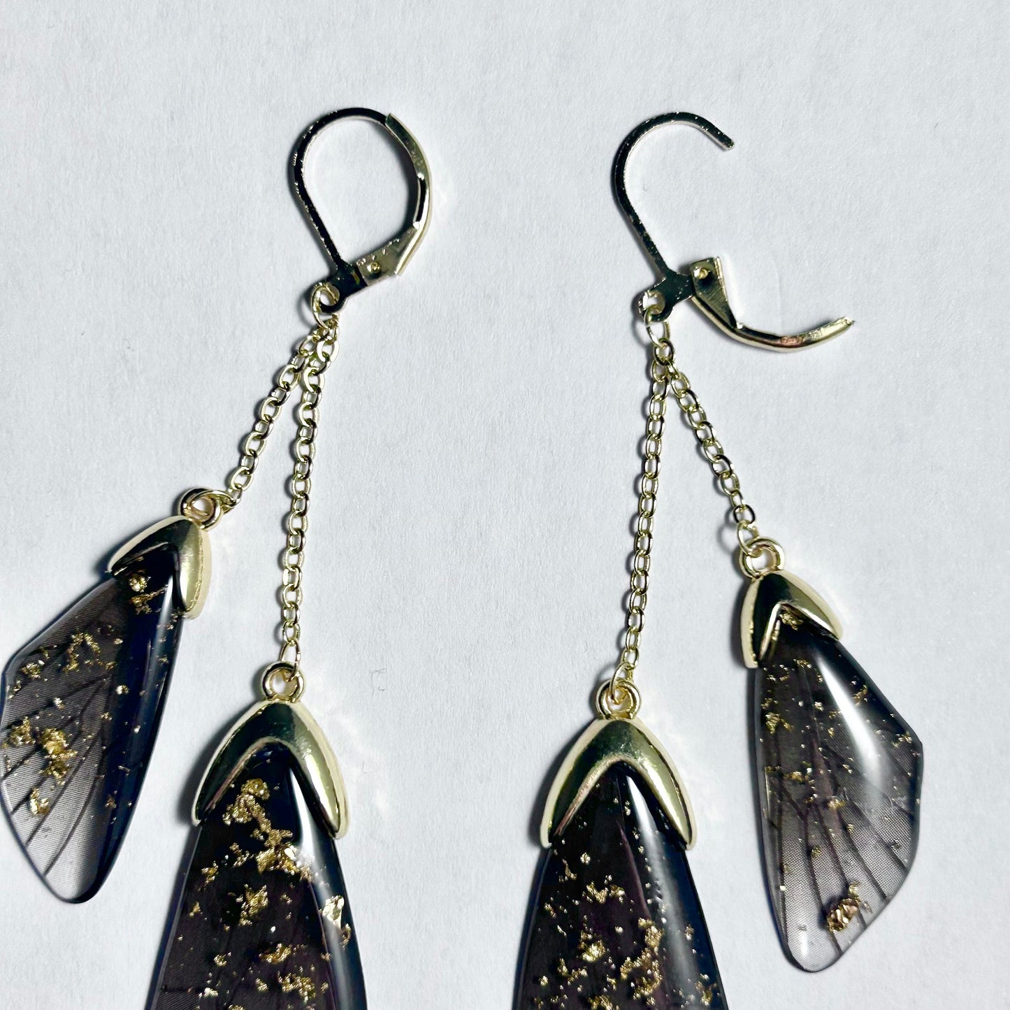 Fairy Wing Ombre Black & Gold Flake Earrings