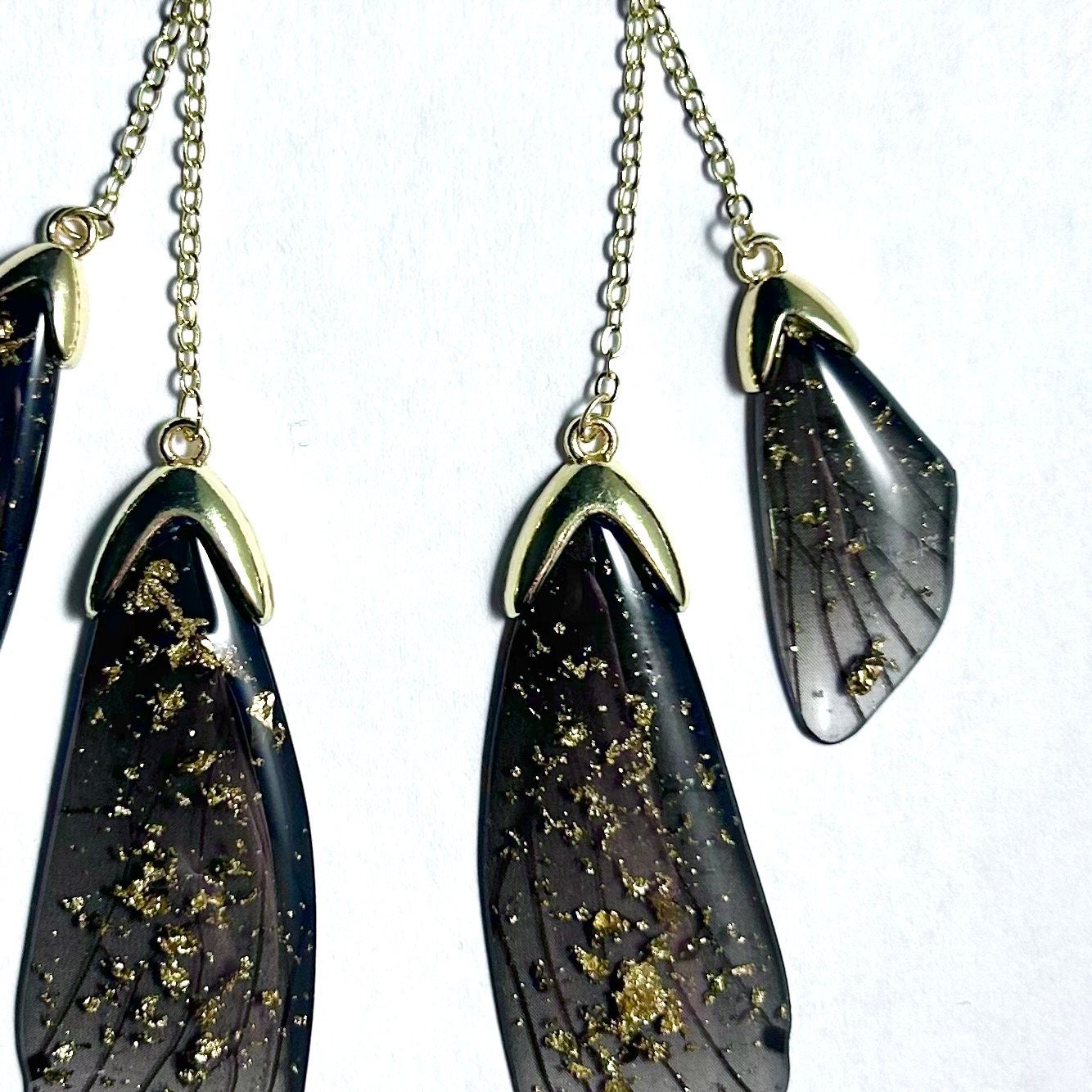 Fairy Wing Ombre Black & Gold Flake Earrings