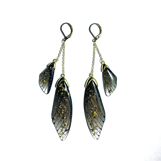 Fairy Wing Ombre Black & Gold Flake Earrings