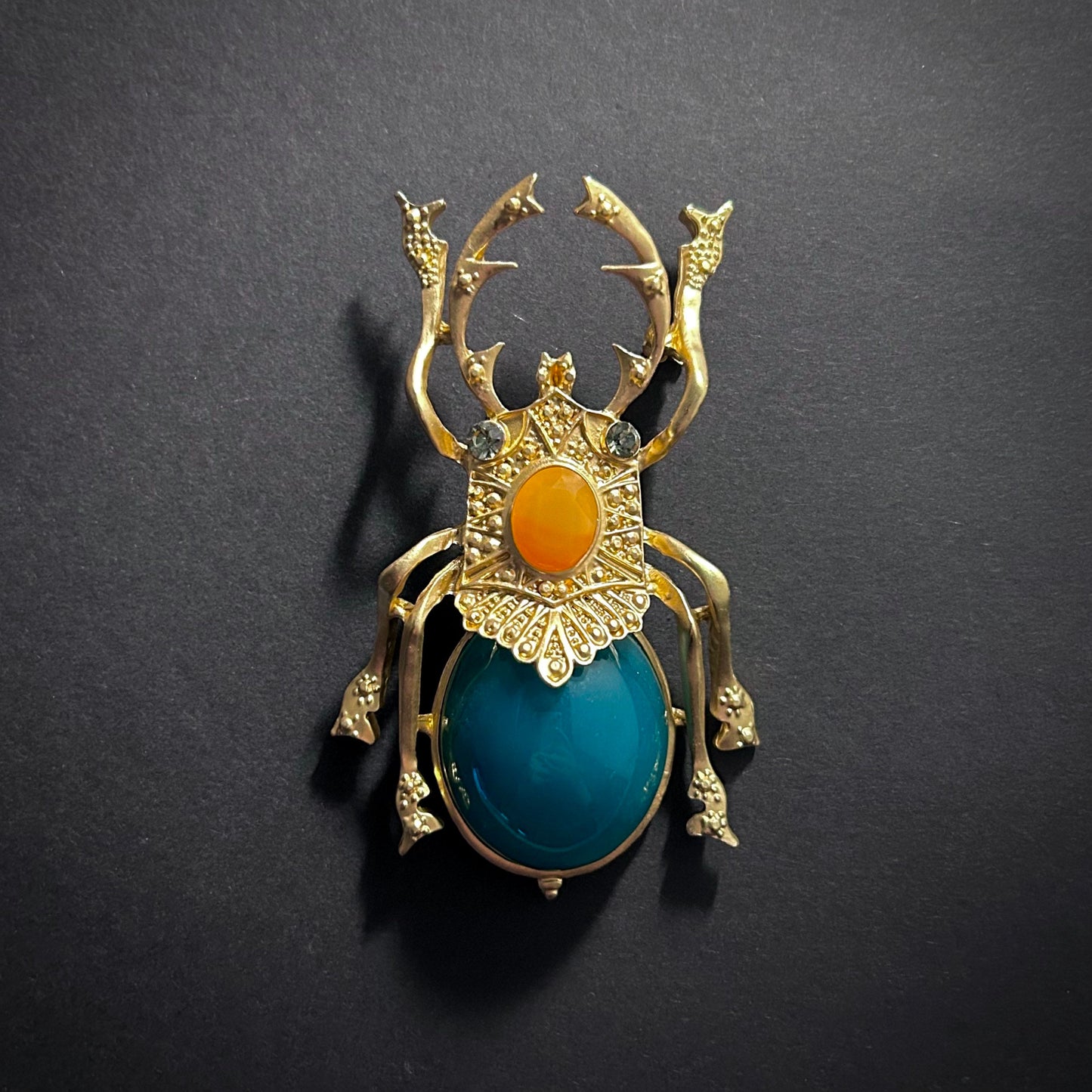 Gold Big Beetle Petrol Resin Brooch