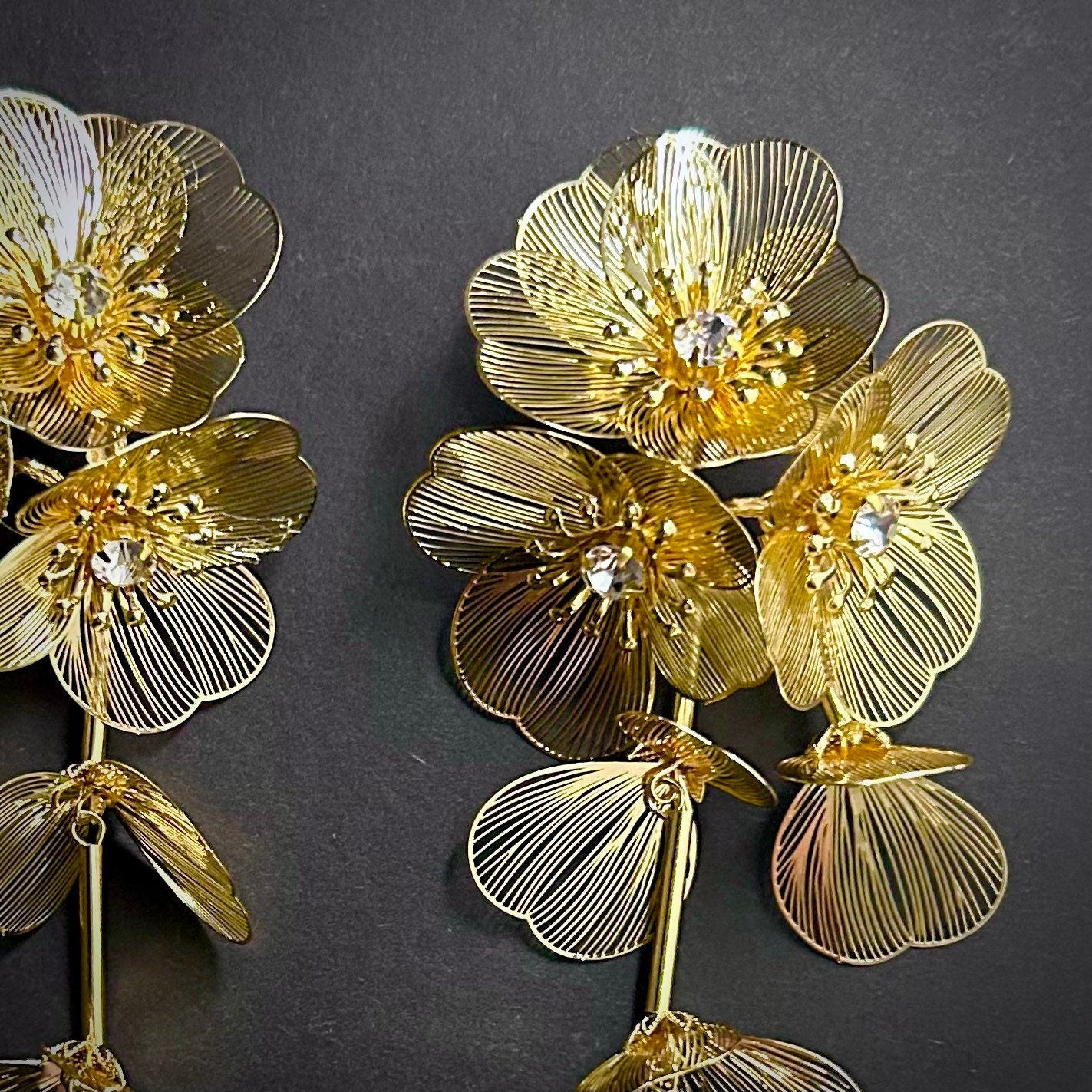 Light Flower Cluster Falling Petals Dangle Earrings