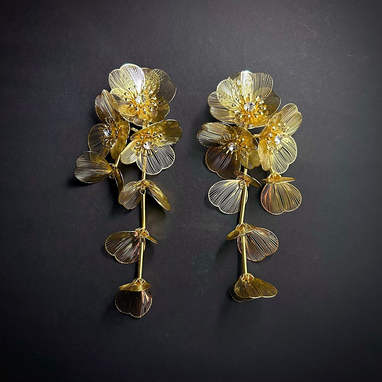 Light Flower Cluster Falling Petals Dangle Earrings