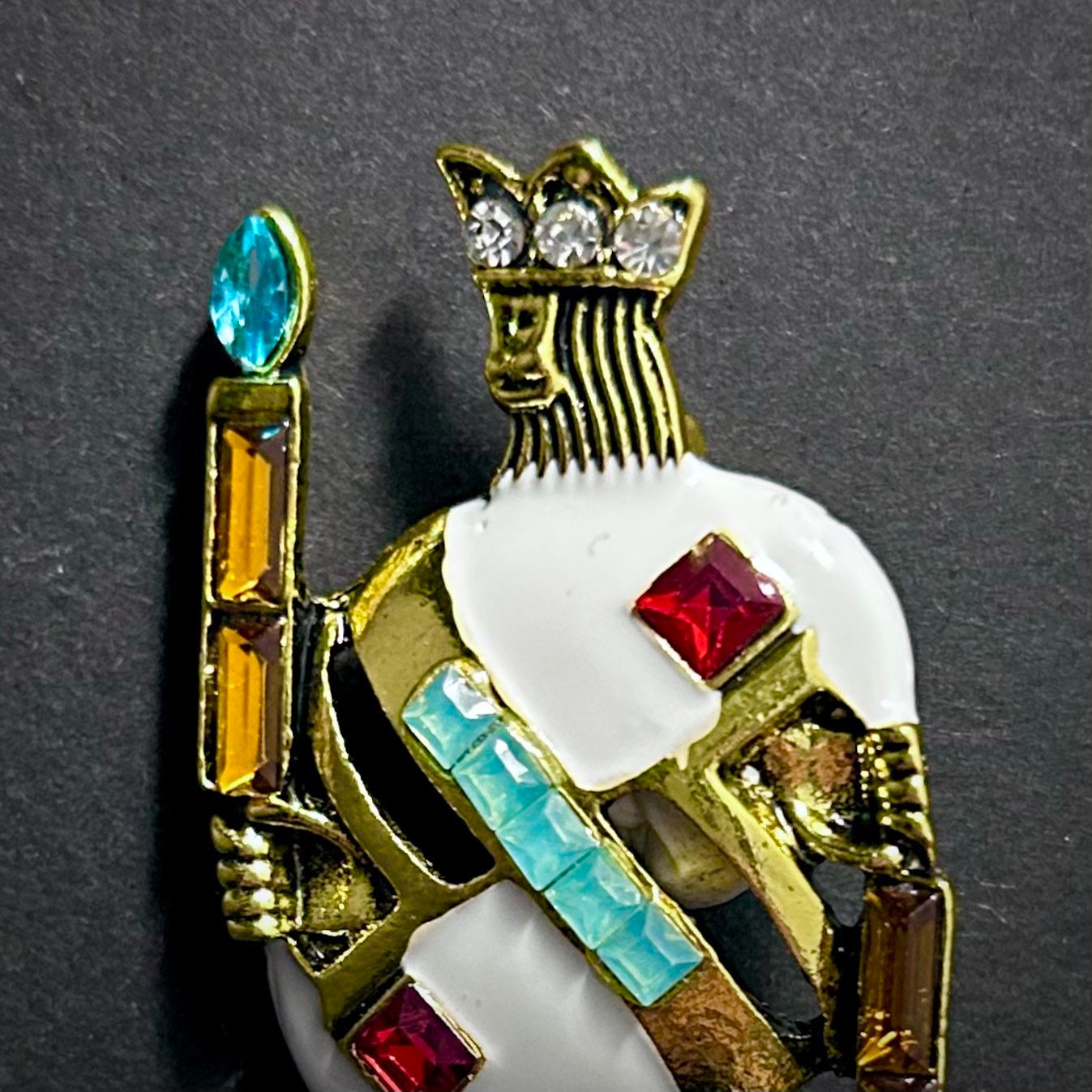 King of Diamonds Enamel & Rhinestone Playing Cards Brooch