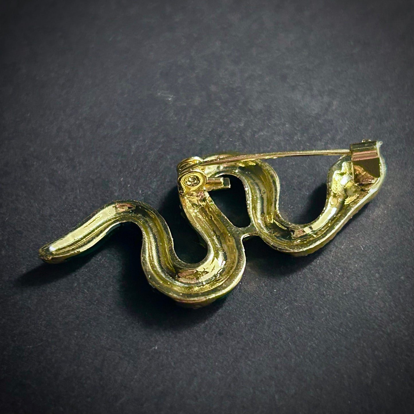 Snake Green Enamel & Rhinestone Brooch