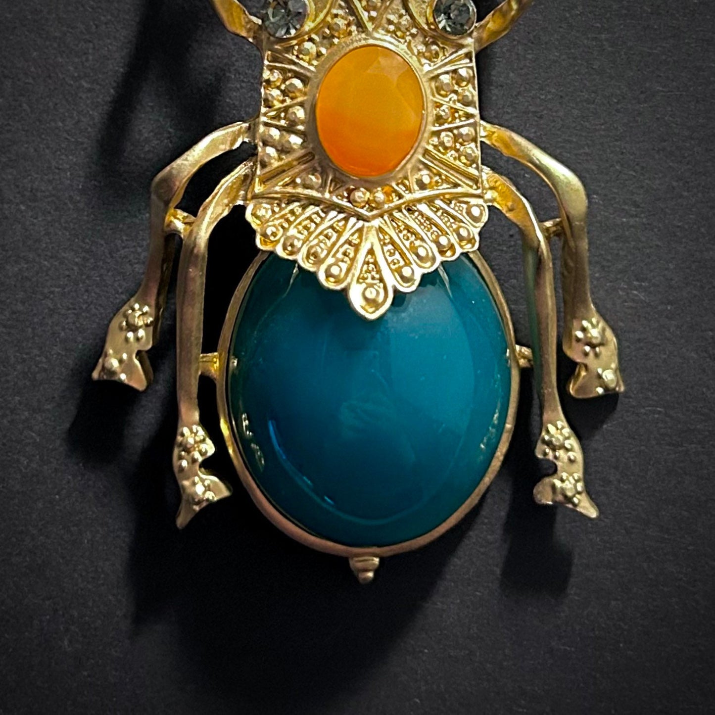 Gold Big Beetle Petrol Resin Brooch