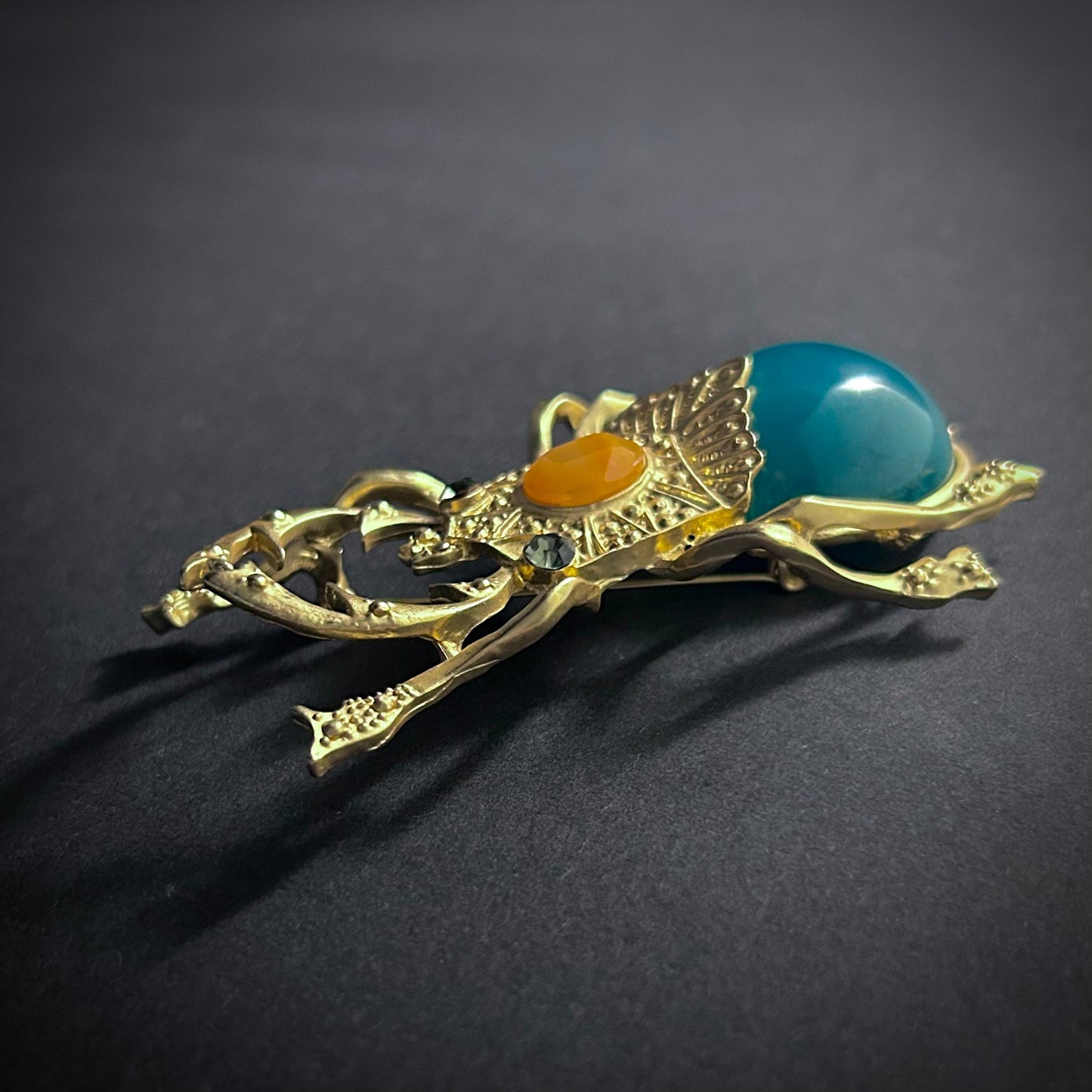 Gold Big Beetle Petrol Resin Brooch