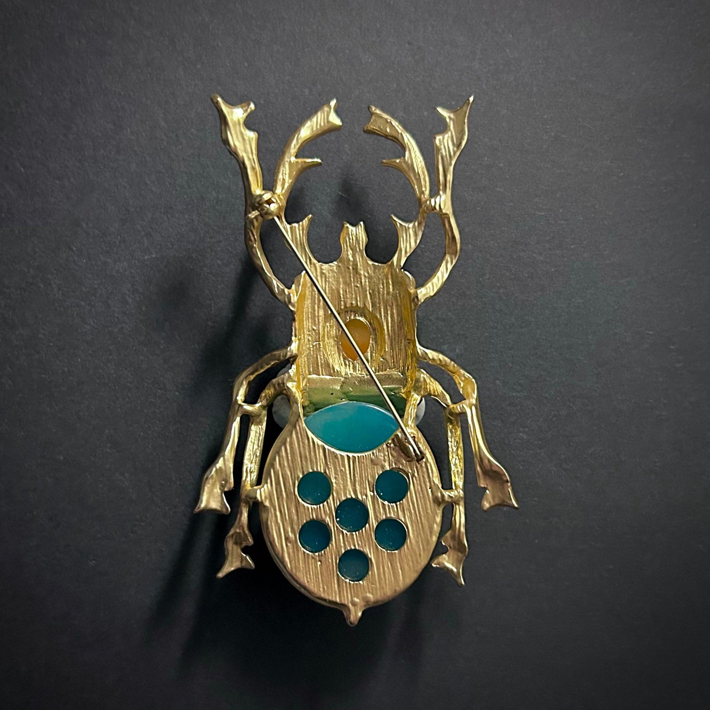 Gold Big Beetle Petrol Resin Brooch